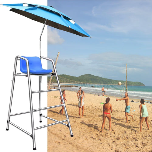 304 Stainless Steel Lifeguard Chair W/Comfortable Seat & Umbrella, Beach Sandy Tennis/Volleyball Referee Stand Chair, Portable Tall Life Guard Deck Chairs/Bar Stool(47in/3.9ft/1.2m)