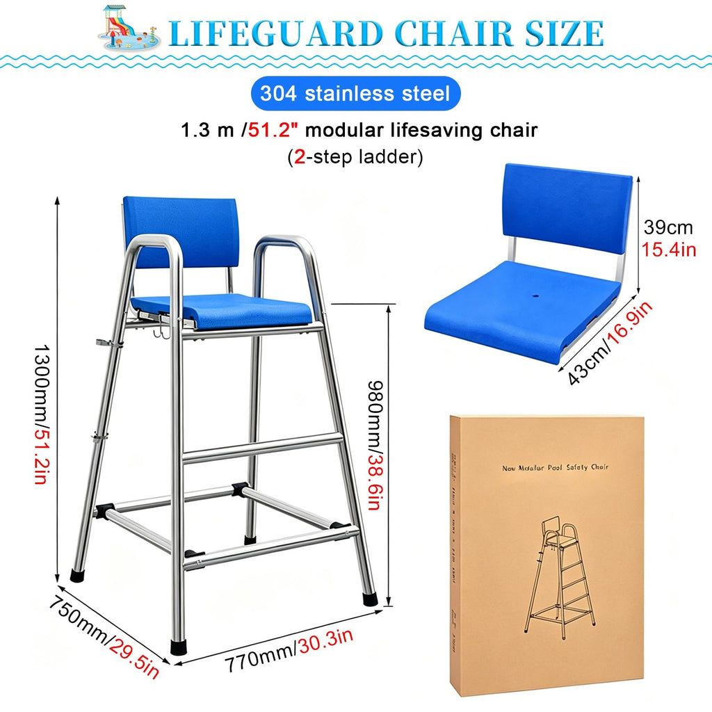 Commercial Lifeguard Stand - Heavy-Duty 304 Stainless Steel Frame with Ladders, for Poolside, Beach Clubs & Community Swimming Centers(74.8in/1.9m/6.2ft)