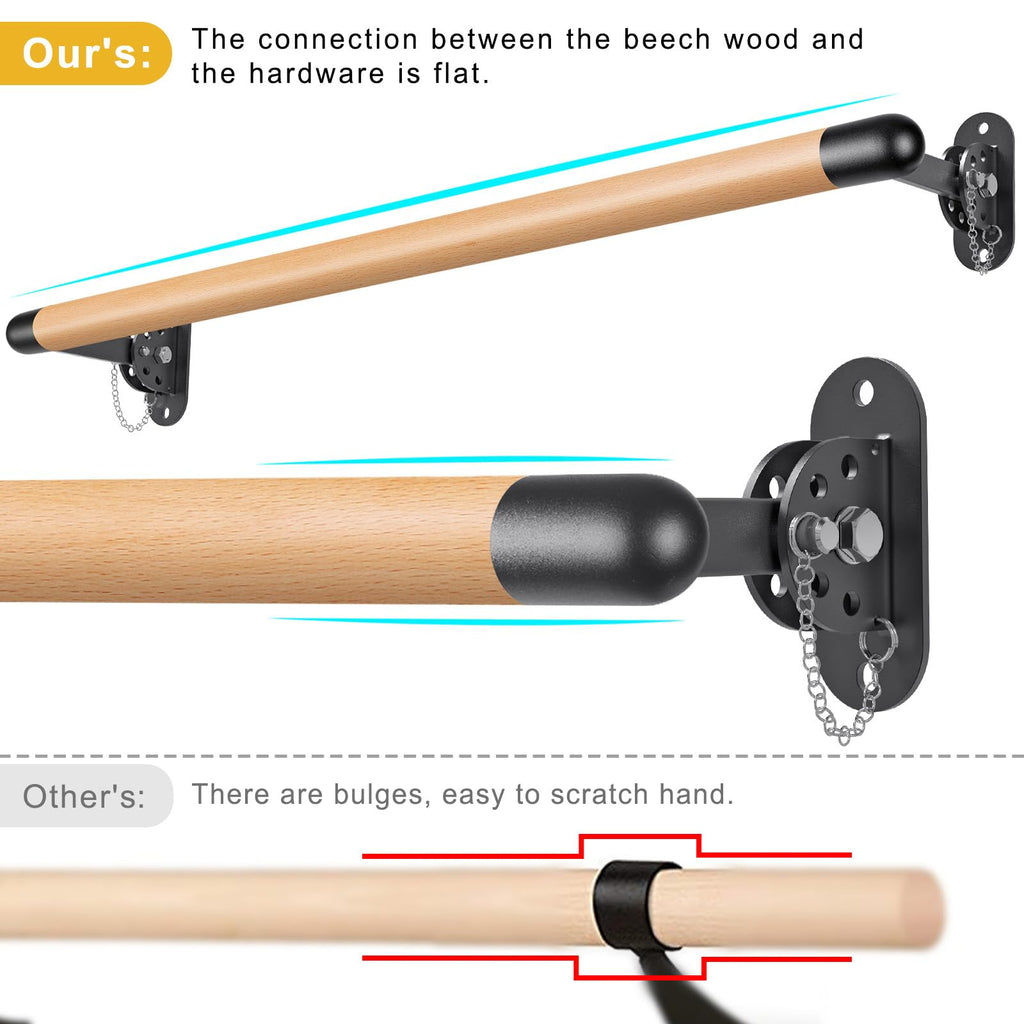 Kipika Wall Mounted Traditional Solid Wood Ballet Barre, Freestanding Ballet Barre, Stretch/Dance Bar for Home Workout Dance Equipment, Durable Metal Support, Height Adjustment
