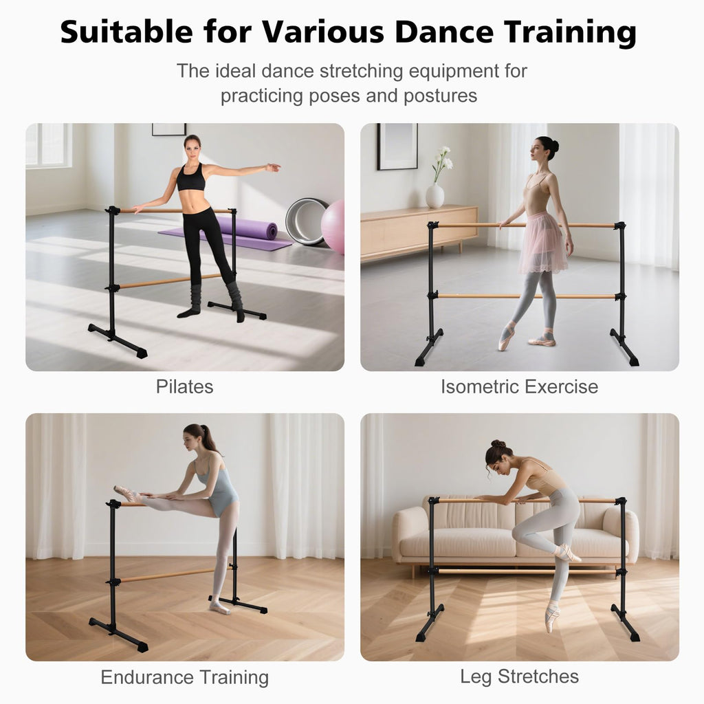4FT/6FT Height Adjustable Double Ballet Barre, Freestanding Portable Stretching Dance Bar for Home, Heavy Duty Exercise Equipment for Kids & Adults with Anti-Slip Rubber Pads