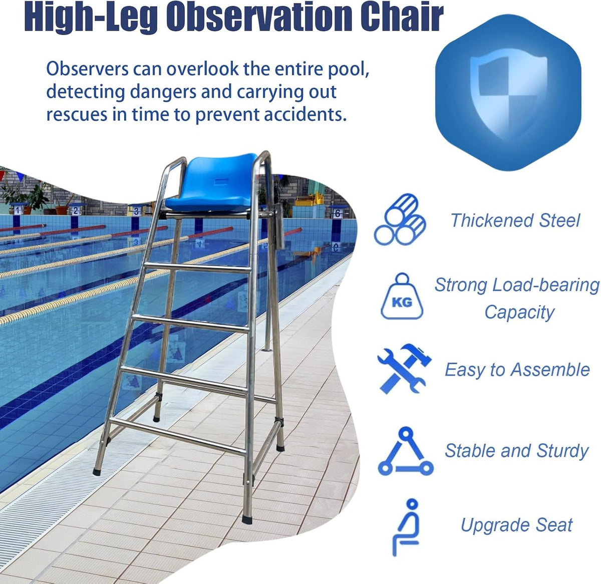 Detachable Stainless Steel Lifeguard Chair with Parasol - 70.8" Outdoor Observation Seat for Pools, Beaches, Waterparks & Referee Stand - Durable, Weather-Resistant Design,180cm (70.8")