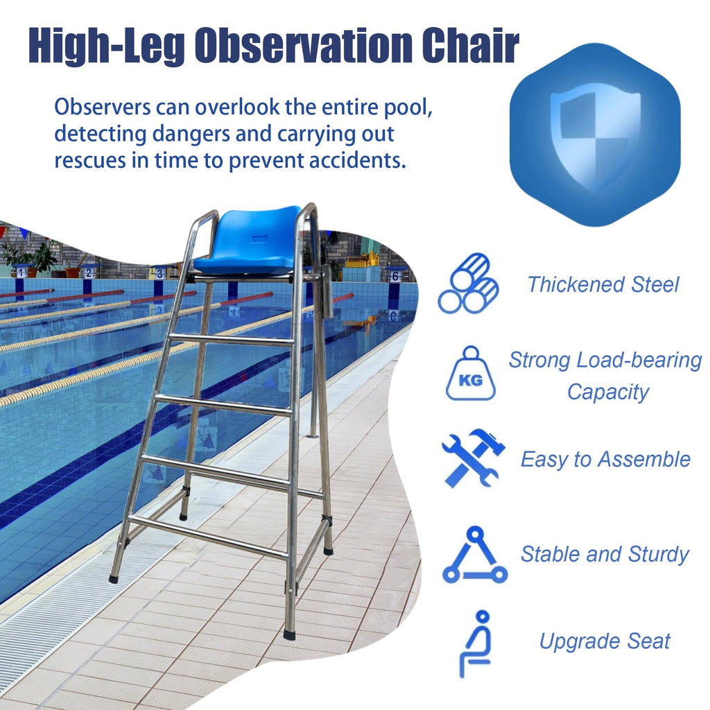 Detachable Stainless Steel Lifeguard Chair with Parasol - 70.8" Outdoor Observation Seat for Pools, Beaches, Waterparks & Referee Stand - Durable, Weather-Resistant Design,180cm (70.8")