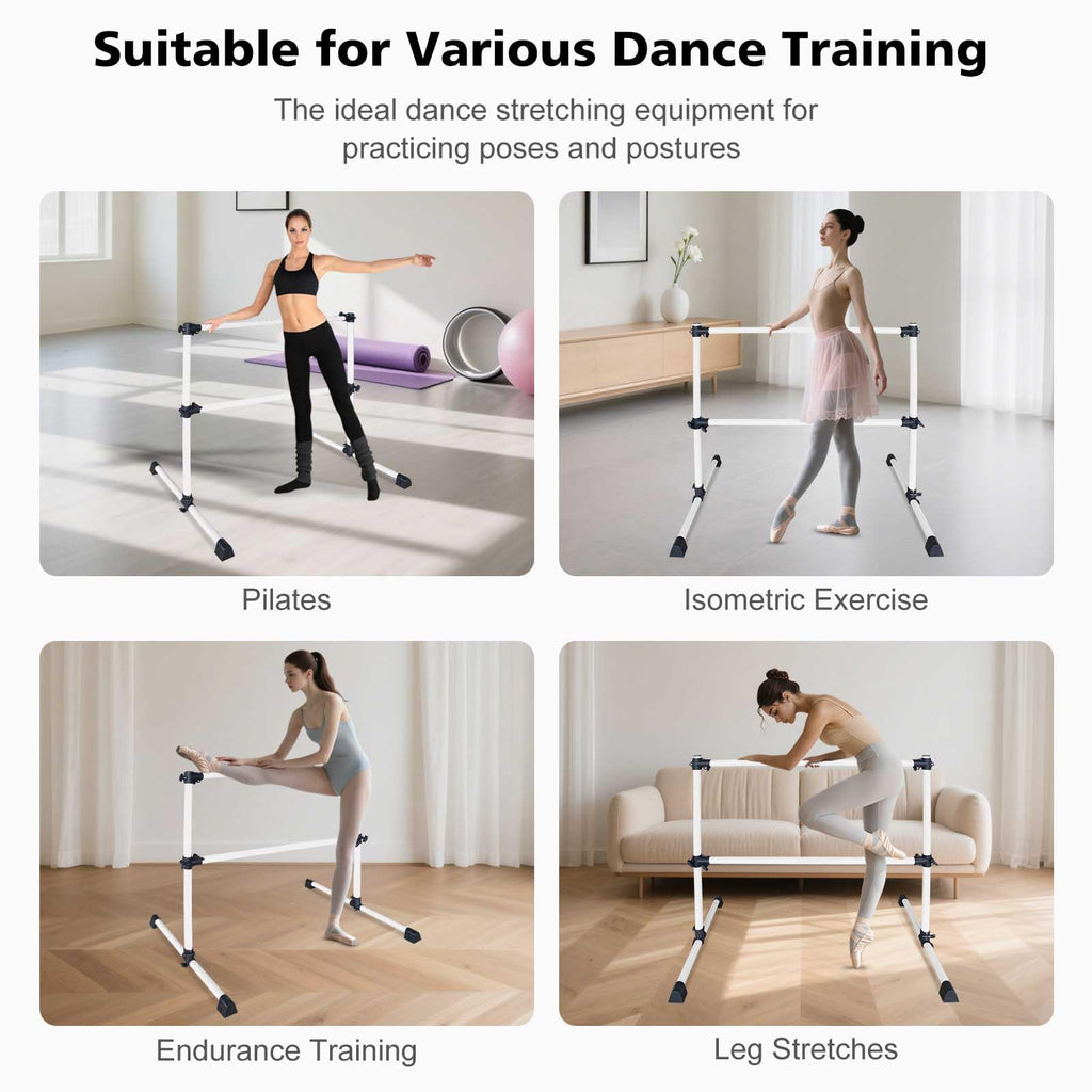 4FT/6FT Height Adjustable Double Ballet Barre, Freestanding Portable Stretching Dance Bar for Home, Heavy Duty Exercise Equipment for Kids & Adults with Anti-Slip Rubber Pads