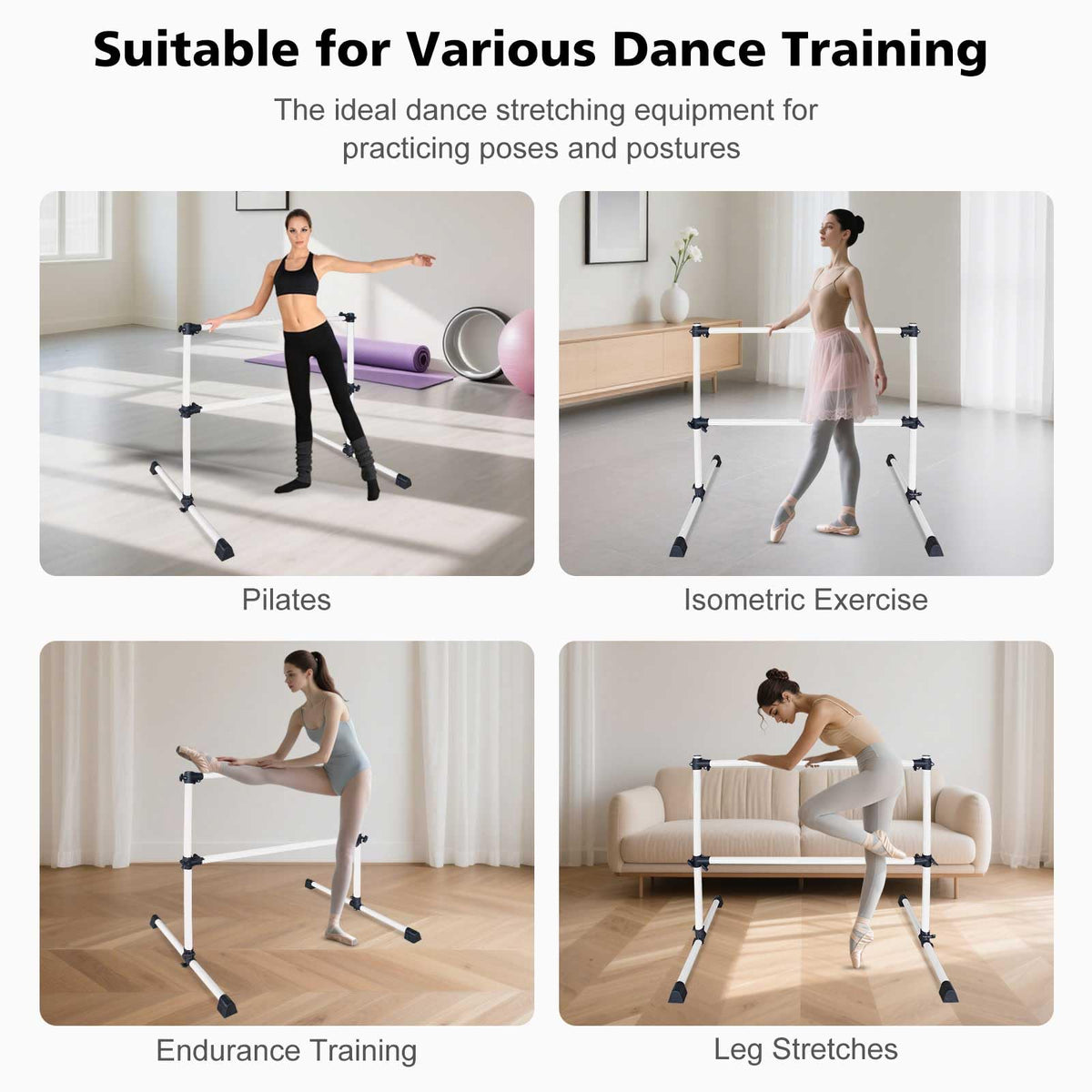 4FT/6FT Height Adjustable Double Ballet Barre, Freestanding Portable Stretching Dance Bar for Home, Heavy Duty Exercise Equipment for Kids & Adults with Anti-Slip Rubber Pads