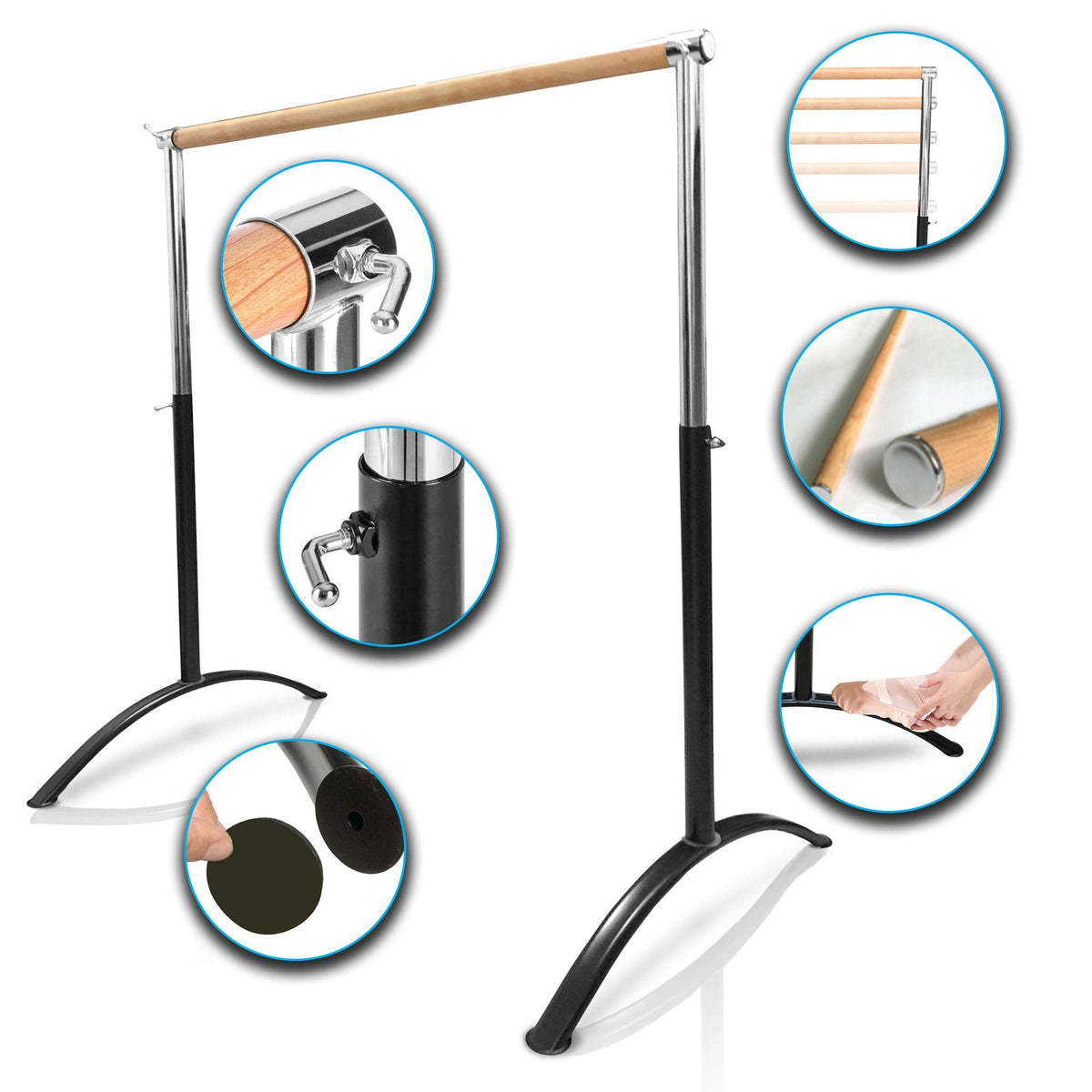 Ballet Barre Portable for Home or Studio, Freestanding Adjustable Bar for Stretch, Balance, Pilates, Dance or Active Workouts, Single or Double Bar, Kids and Adults