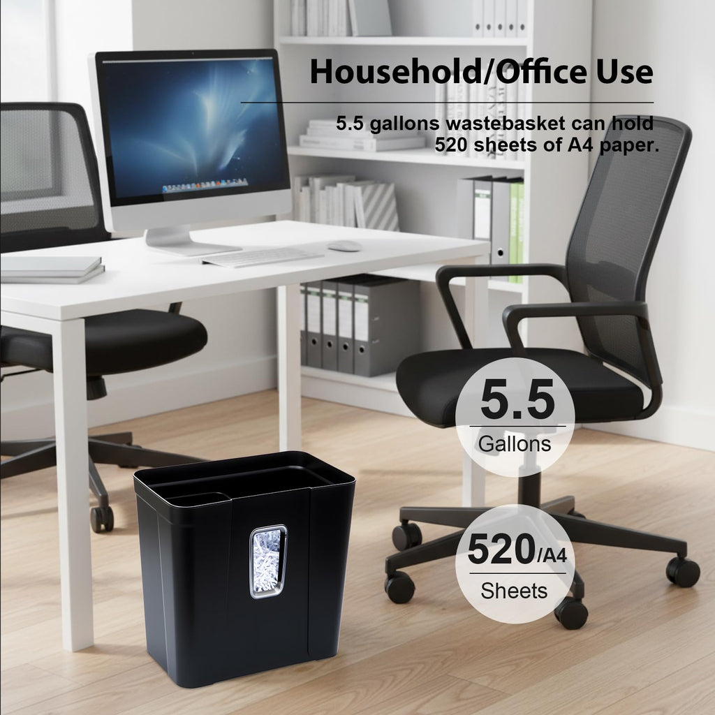 Wingwise Paper Shredder for Home, 15 Sheets Heavy Duty Cross Cut Shredders for Office, P-4, 15 Mins Runtime, 5.8-Gal Bin with Transparent Window, Shreds Credit Cards & CDs, Staples & Paper Clips