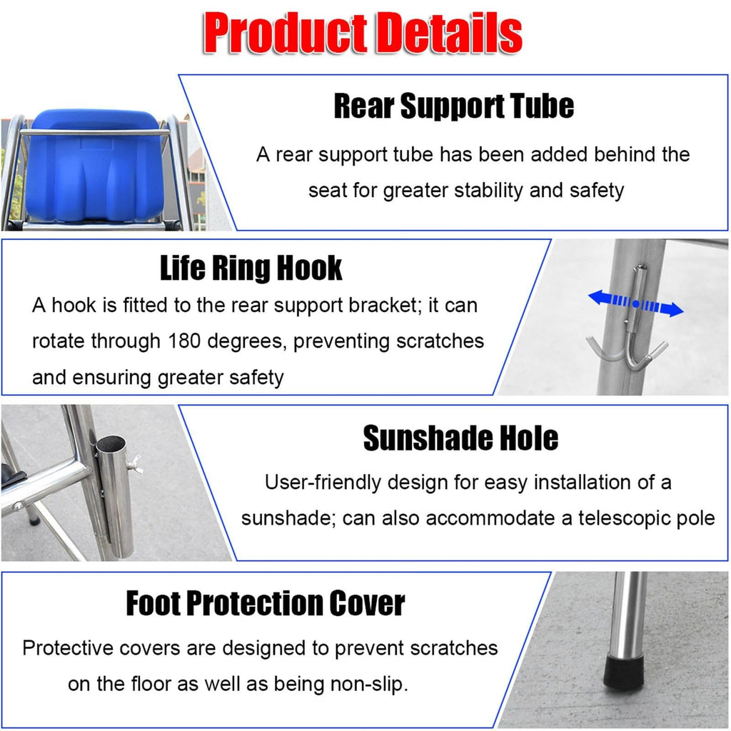 Stainless Steel Lifeguard Chair for Pool high Elevated Referee Stand Heavy Duty Non Slip seat Platform for Backyard Outdoor Swimming Safety(120cm/3.94ft Tall)