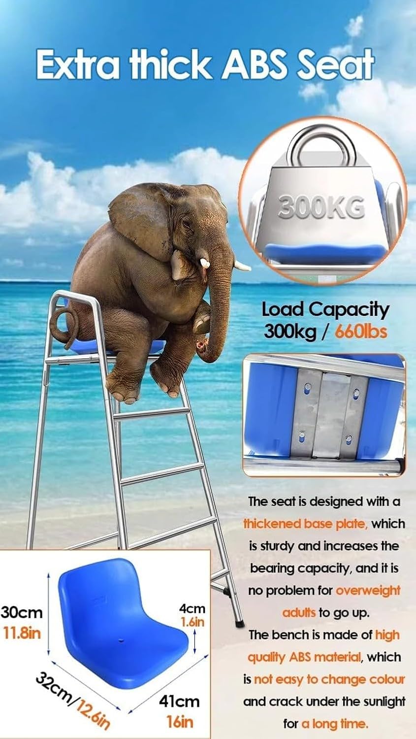 Tennis Volleyball Referee Chair Stand 120 150 180cm High Stainless Steel Lifeguard Seat for Pools Patio Lake Beach Outdoor Extra Tall Guard Deck Chair Comfortab, Blue, 120cm/47.2in/3.9ft high
