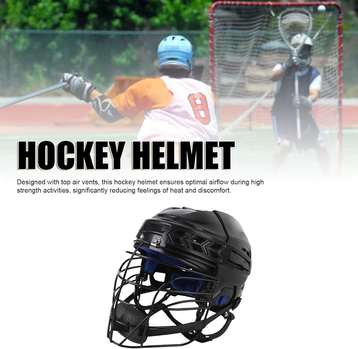 Jiawu Hockey Helmet Combo with Cage, Ventilation & Adjustable Chin Straps, EVA Foam Padding, Reduces Impact and Protects Helmets, Fits for Youth, Adult, High School and College