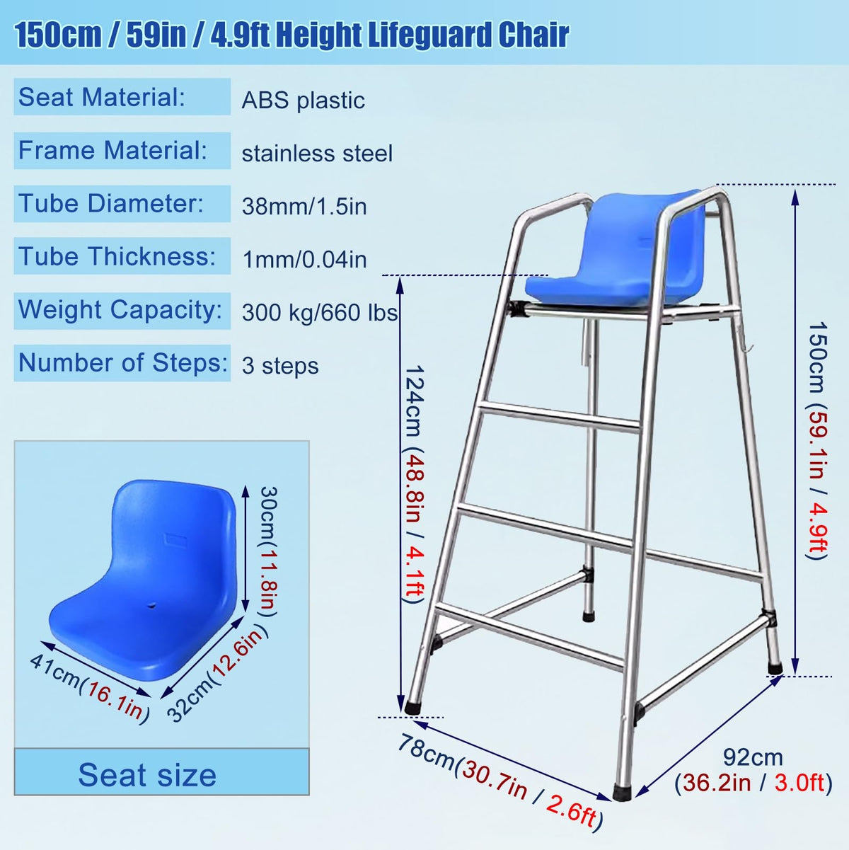 Competition Referee Stand Chair Outdoor, High Lifeguard Chair with Umbrella/Comfortable Seat, Floor Standing Heavy Duty Lifesaving Observation Chair for Gymnasiums(1.2m/3.9ft/47in)