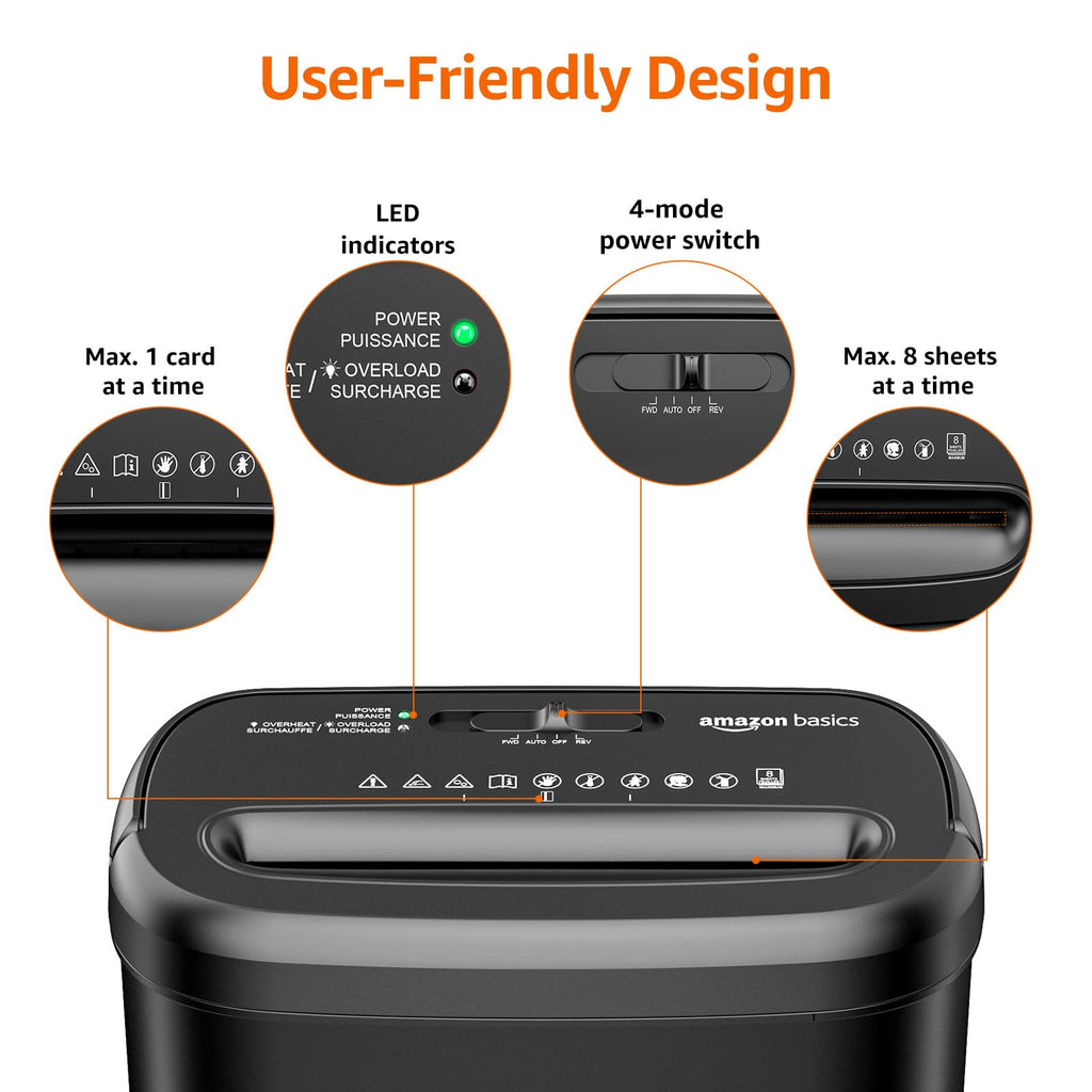Amazon Basics 18 Sheet Cross Cut Paper, CD, and Credit Card Shredder with 6 Gallon Bin, 30 Minutes Continuous Run Time, Black