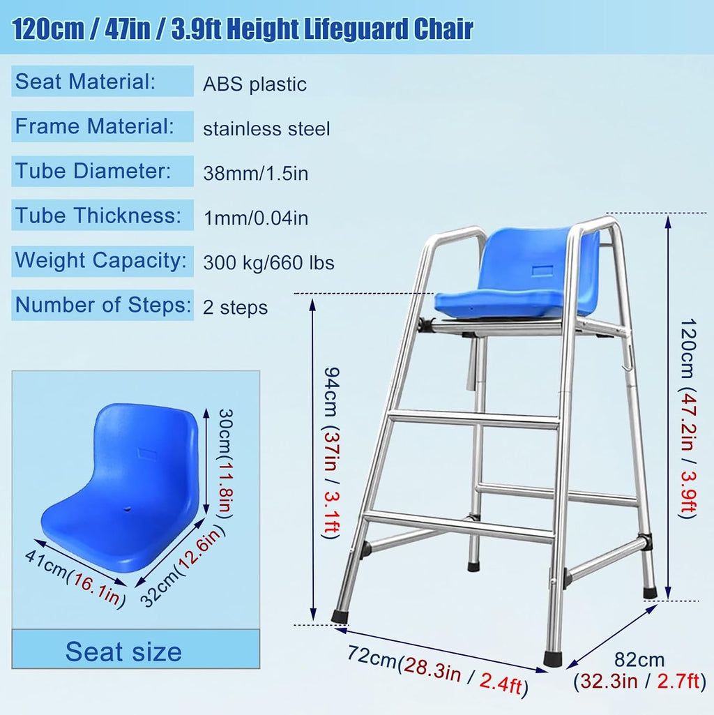 Competition Referee Stand Chair Outdoor, High Lifeguard Chair with Umbrella/Comfortable Seat, Floor Standing Heavy Duty Lifesaving Observation Chair for Gymnasiums(1.2m/3.9ft/47in)