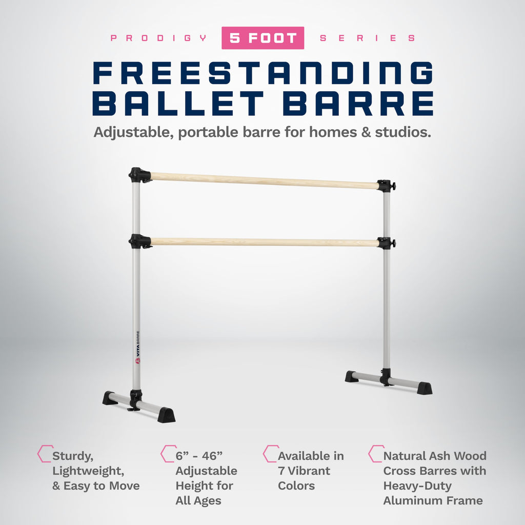VITA Barre Portable Freestanding Double Ballet Barre, Prodigy, Wood | Adjustable Height, USA Made, Home or Gym Exercise Equipment for Kids & Adults | Dance, Fitness, Pilates