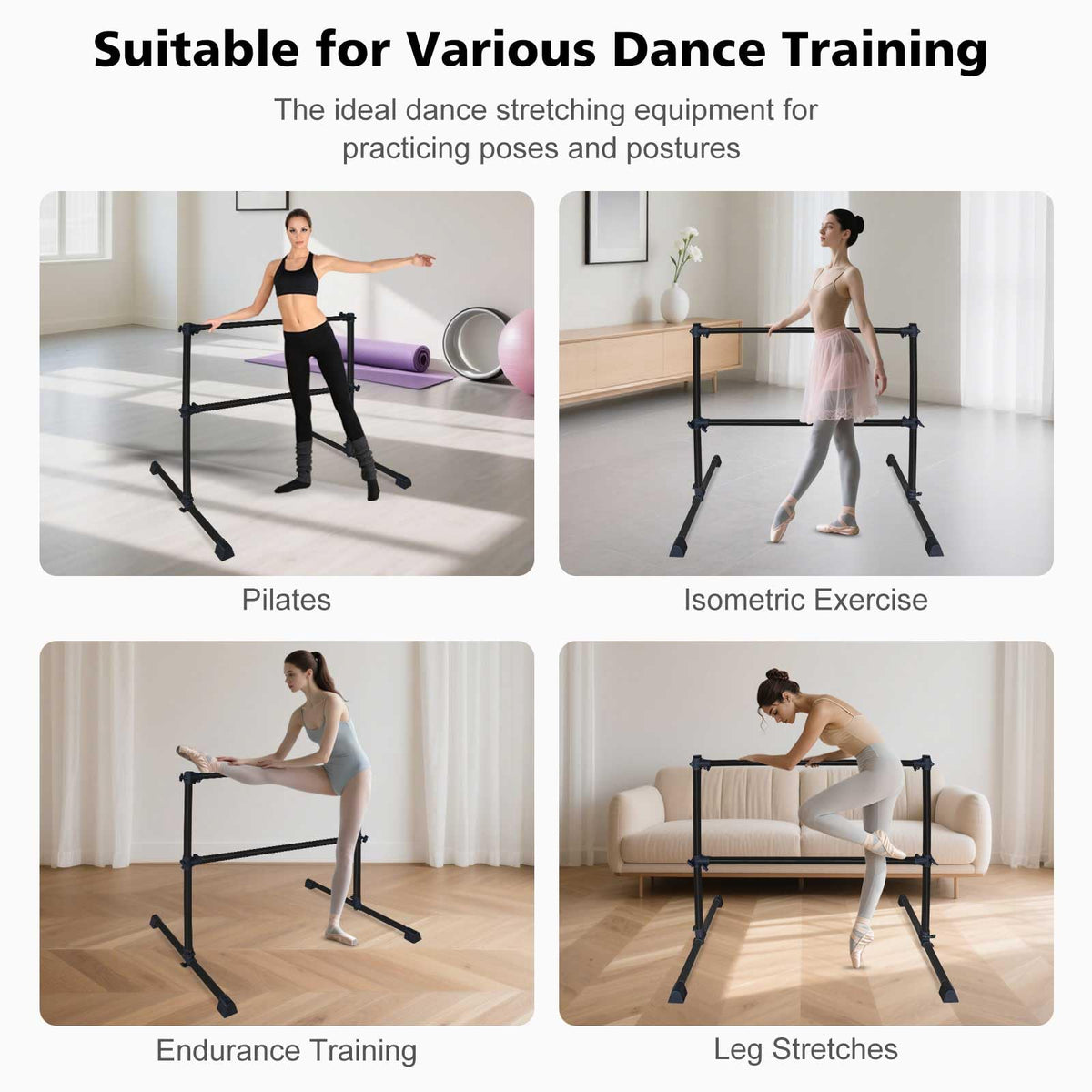 4FT/6FT Height Adjustable Double Ballet Barre, Freestanding Portable Stretching Dance Bar for Home, Heavy Duty Exercise Equipment for Kids & Adults with Anti-Slip Rubber Pads