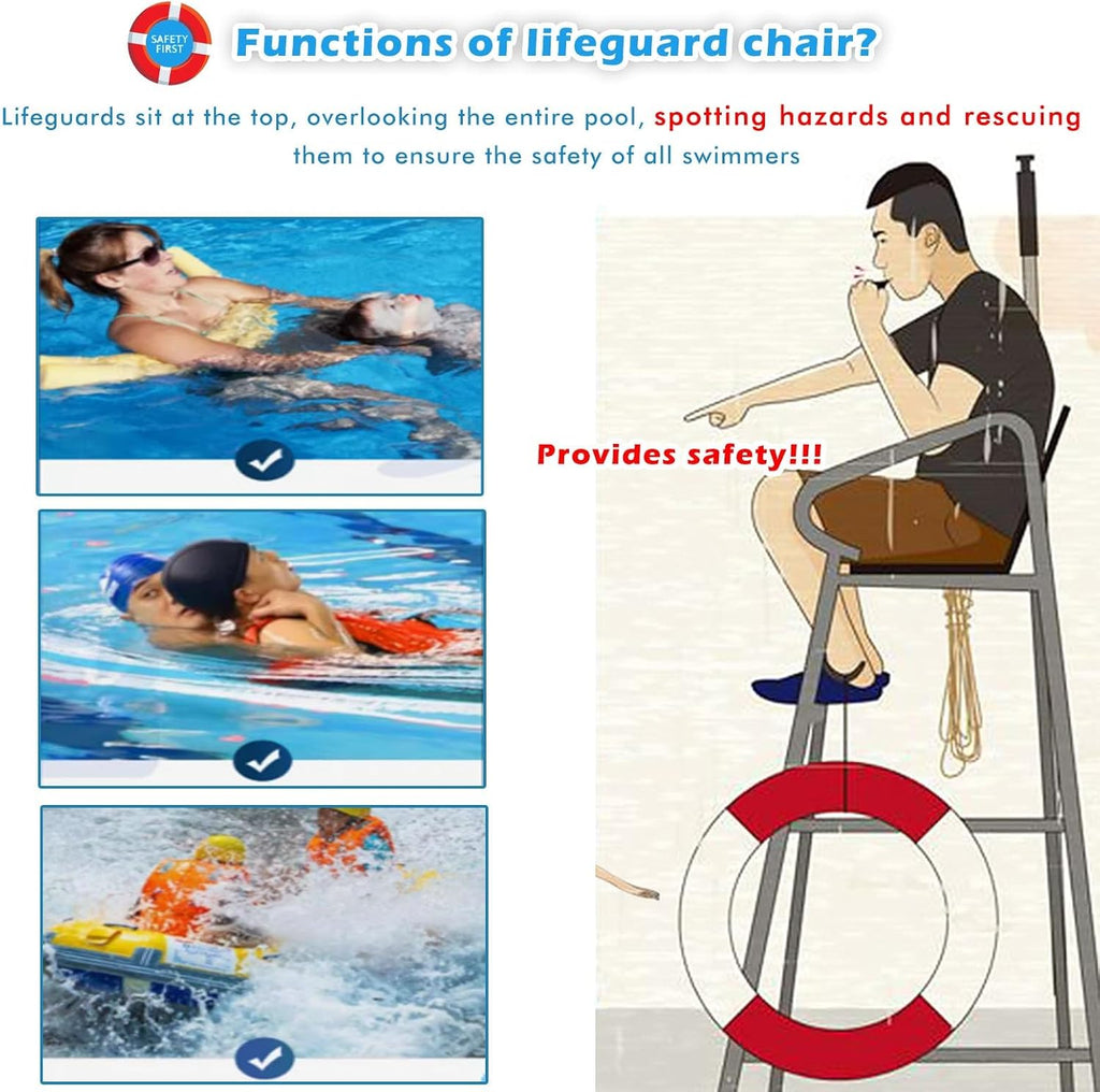 Tall Lifeguard/ Deck Chairs Outdoor, 47' '60'' 71'' High Fade-Resistant Stainless Steel Elevated Life Guard Chair - Loads 330kg, Referee Ladder Stool, Lifesaving Observation Chairs(H-180cm/70in/5.9ft)