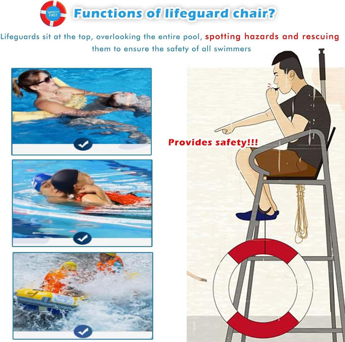 Tall Lifeguard/ Deck Chairs Outdoor, 47' '60'' 71'' High Fade-Resistant Stainless Steel Elevated Life Guard Chair - Loads 330kg, Referee Ladder Stool, Lifesaving Observation Chairs(H-180cm/70in/5.9ft)