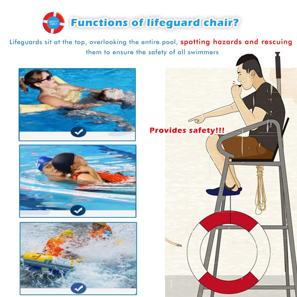 Tall Lifeguard/ Deck Chairs Outdoor, 47' '60'' 71'' High Fade-Resistant Stainless Steel Elevated Life Guard Chair - Loads 330kg, Referee Ladder Stool, Lifesaving Observation Chairs(H-180cm/70in/5.9ft)