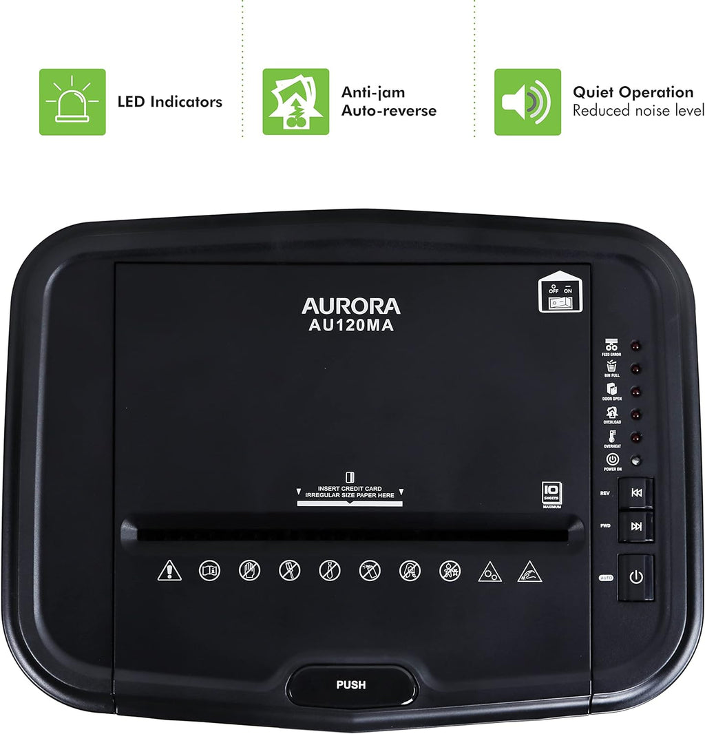 Aurora AU120MA 120-Sheet Auto Feed High Security Micro-Cut Paper Shredder / 30 Minutes (Black)