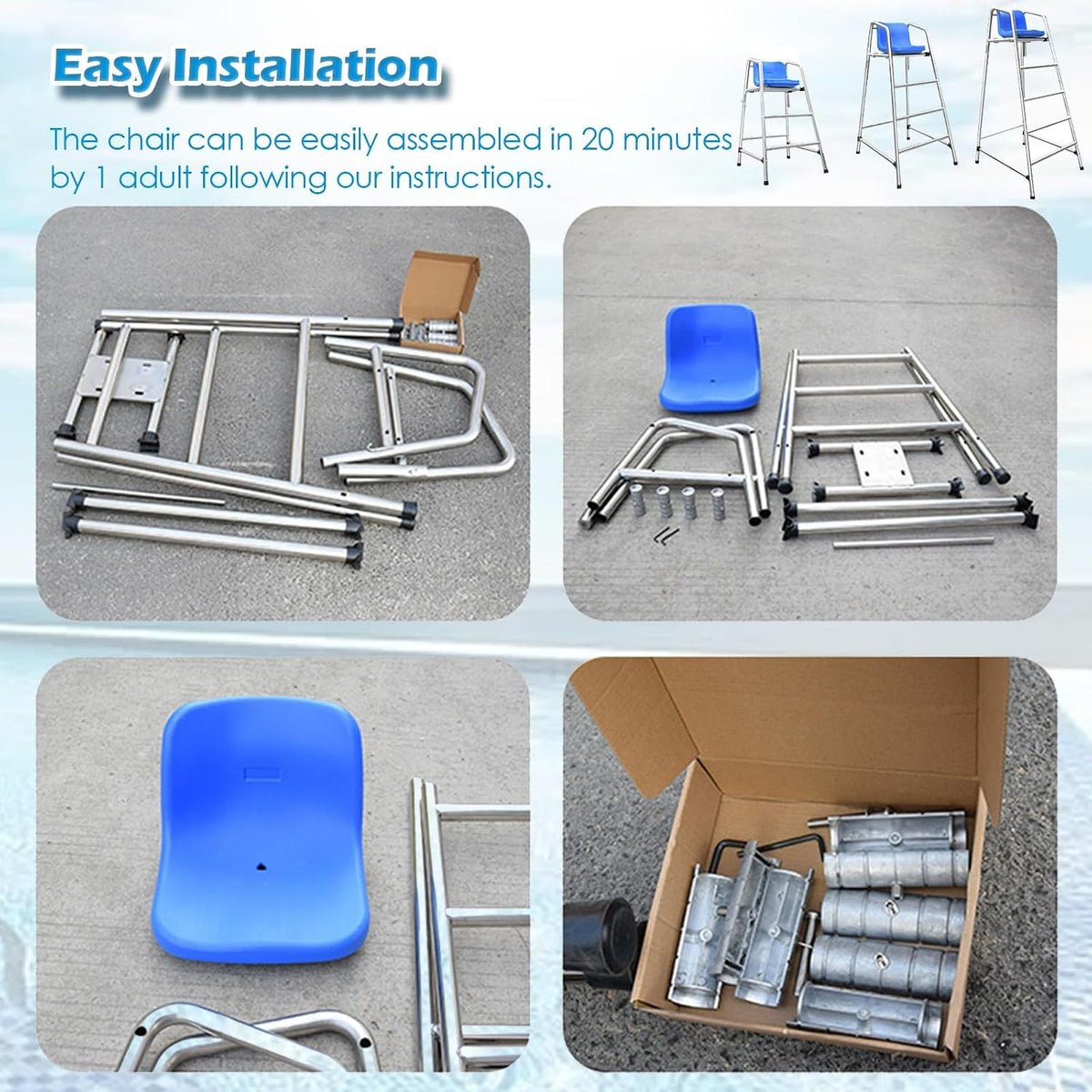 Heavy-Duty Rustproof Stainless Steel Lifeguard Chair - Durable Referee Stand for Pools, Water Parks & Lakes - Essential Lifeguard Equipment for Safety Use(72x82x120cm/28.3x32.3x47.2inch)