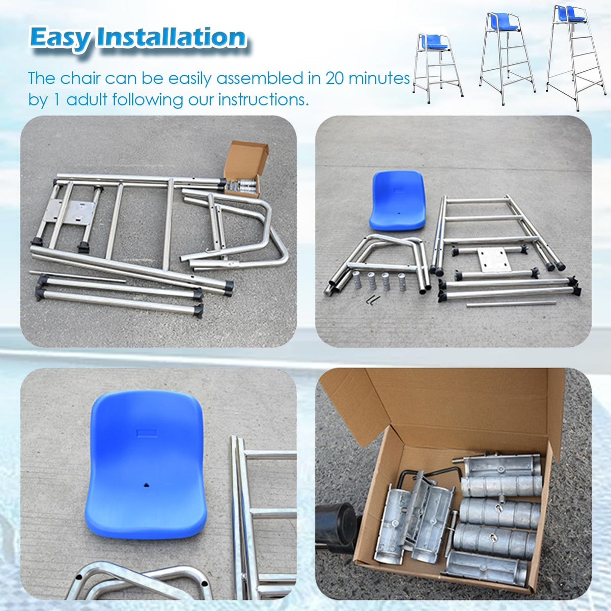 Heavy-Duty Rustproof Stainless Steel Lifeguard Chair - Durable Referee Stand for Pools, Water Parks & Beaches - Essential Safety Equipment for Lifeguards & Silver 85x100x180cm/33.5x39.4x71inch