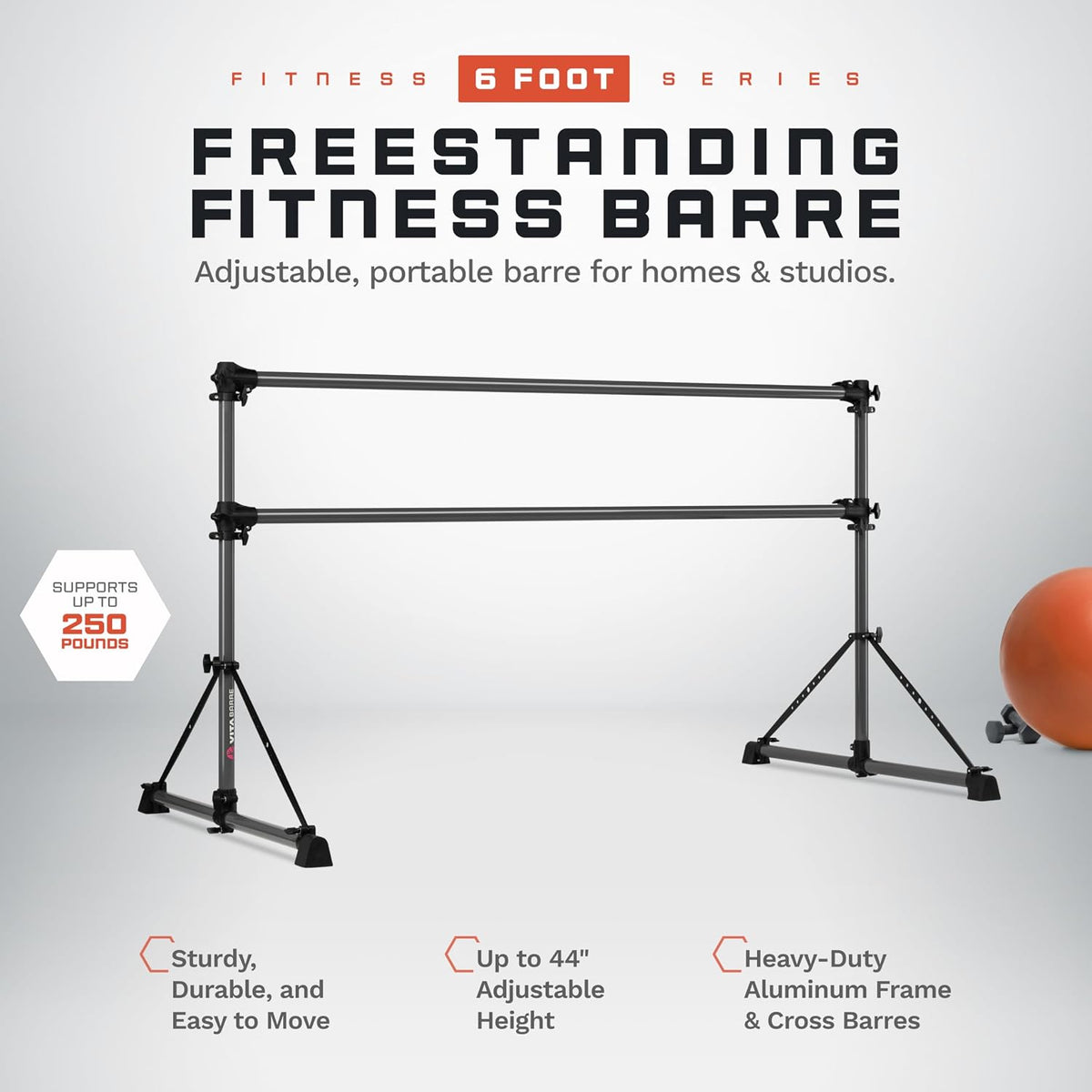 VITA Barre Portable Freestanding Double Ballet Barre, Fit, Dark Mystic Gray, Aluminum | Adjustable Height, Made in USA, Home or Gym Exercise Equipment | Dance, Fitness, Pilates