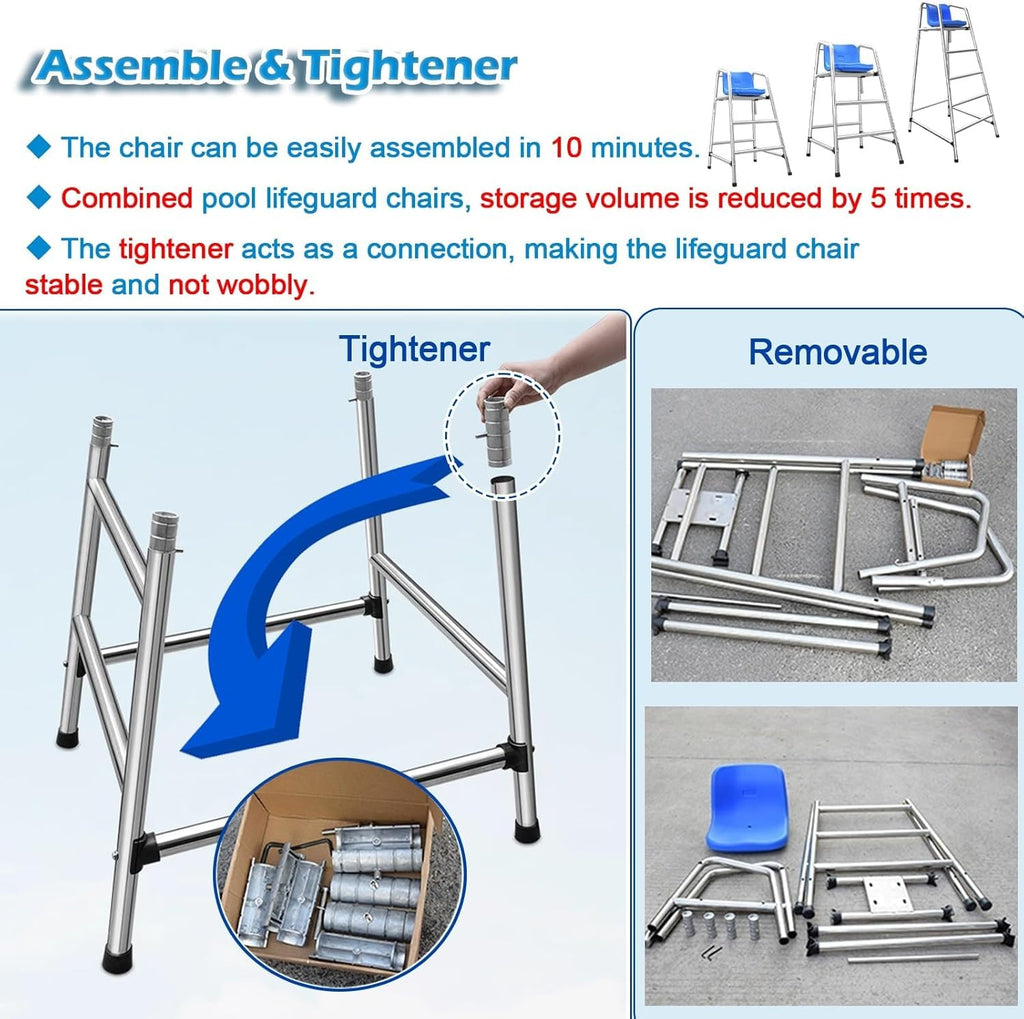 Adults/Kids Life Guard Chairs - 304 Stainless Steel for Beach/Water Park/Lake Outdoor, Swimming Pool Deck Lifeguard Chairs(72x82x120cm/28.3x32.3x47.2inch)