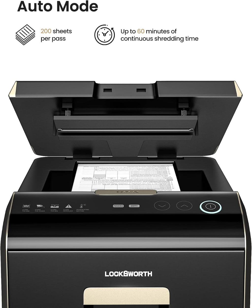 Locksworth-200-sheet Micro-Cut Paper Shredder, P-5 High Security Shredders for Home Office Heavy Duty, Document Shredder, Home Office Heavy Duty Shredder, 8.5 Gallon Capacity