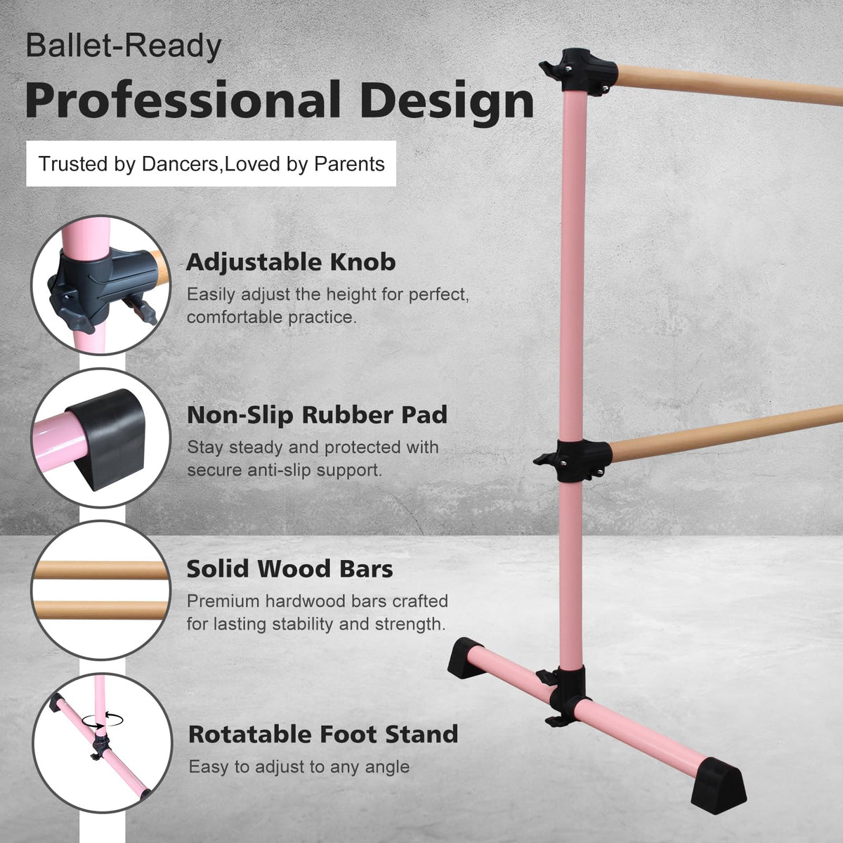 4FT/6FT Height Adjustable Double Ballet Barre, Freestanding Portable Stretching Dance Bar for Home, Heavy Duty Exercise Equipment for Kids & Adults with Anti-Slip Rubber Pads