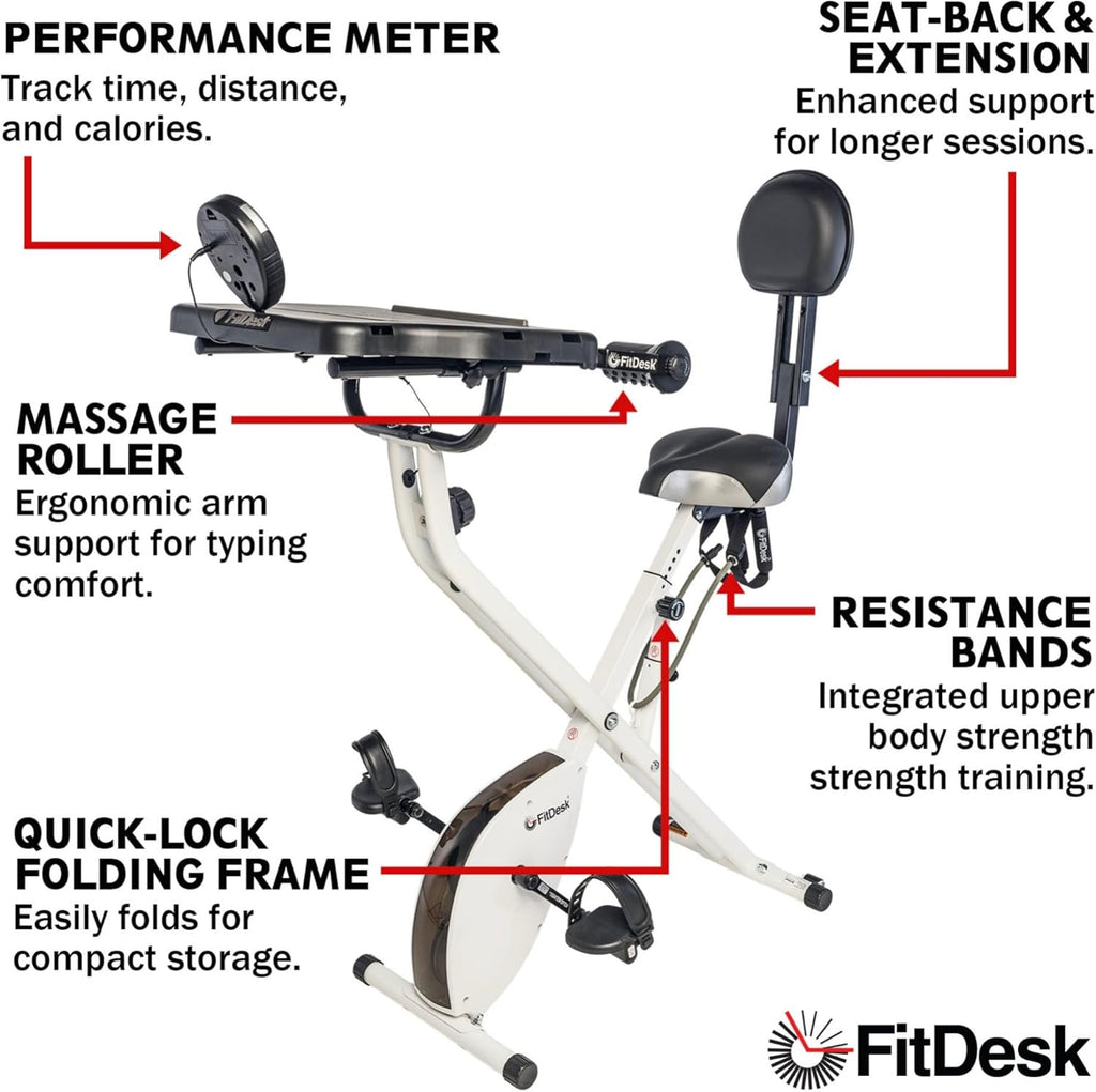 FitDesk Standing Exercise Bike Desk 3.0, Adjustable Height Indoor Cycling Trainer with Laptop Tray, Portable Stationary Fitness Desk for Home Office, Foldable Exercise Workstation, Supports 300 lbs