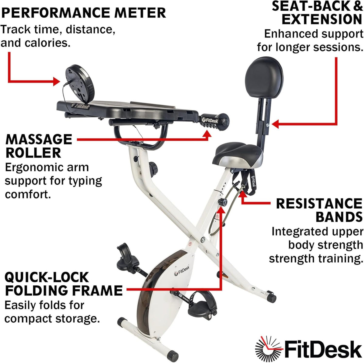 FitDesk Standing Exercise Bike Desk 3.0, Adjustable Height Indoor Cycling Trainer with Laptop Tray, Portable Stationary Fitness Desk for Home Office, Foldable Exercise Workstation, Supports 300 lbs