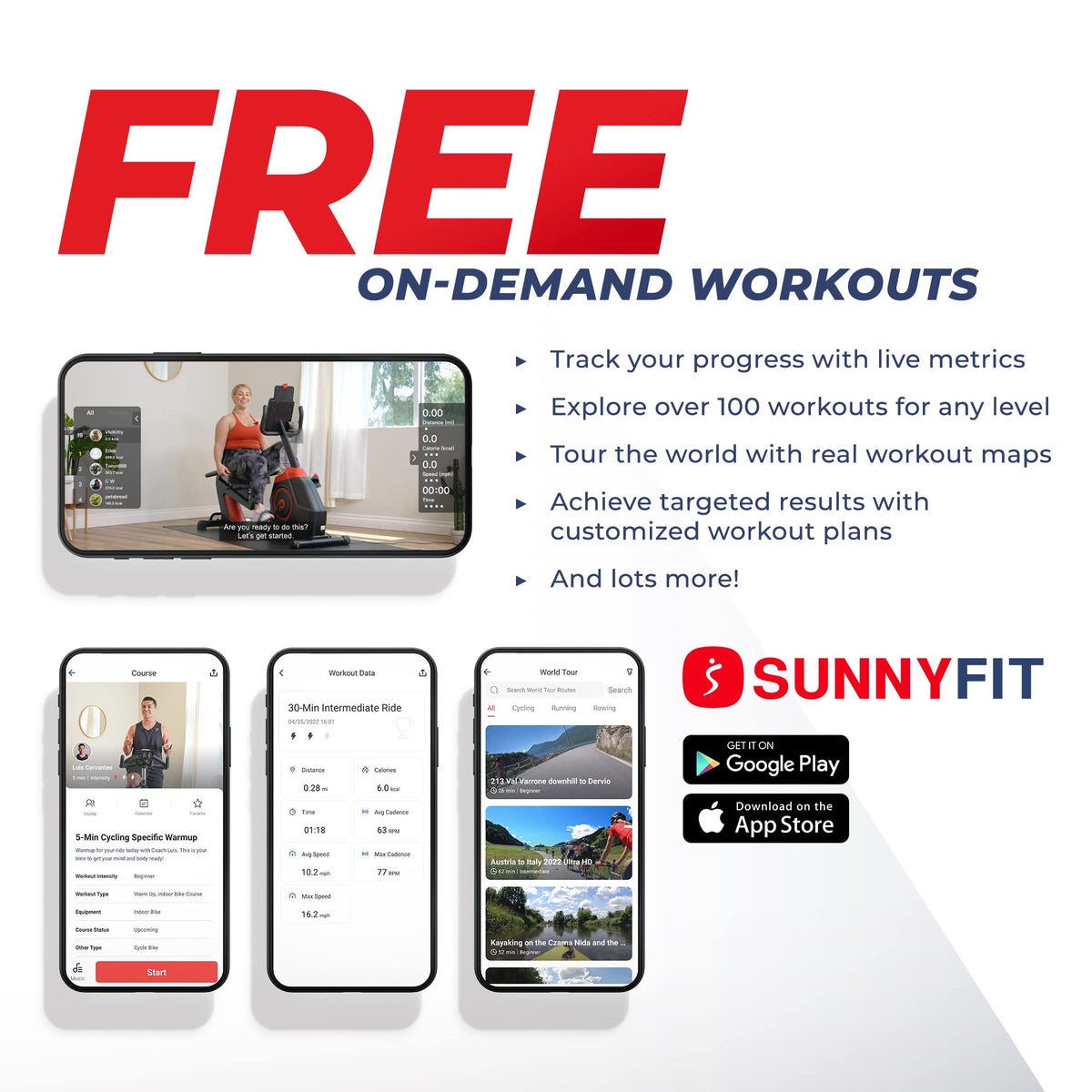 Sunny Health & Fitness Smart Magnetic Recumbent Bike for Home Cardio