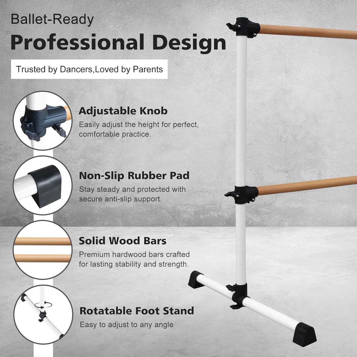 4FT/6FT Height Adjustable Double Ballet Barre, Freestanding Portable Stretching Dance Bar for Home, Heavy Duty Exercise Equipment for Kids & Adults with Anti-Slip Rubber Pads