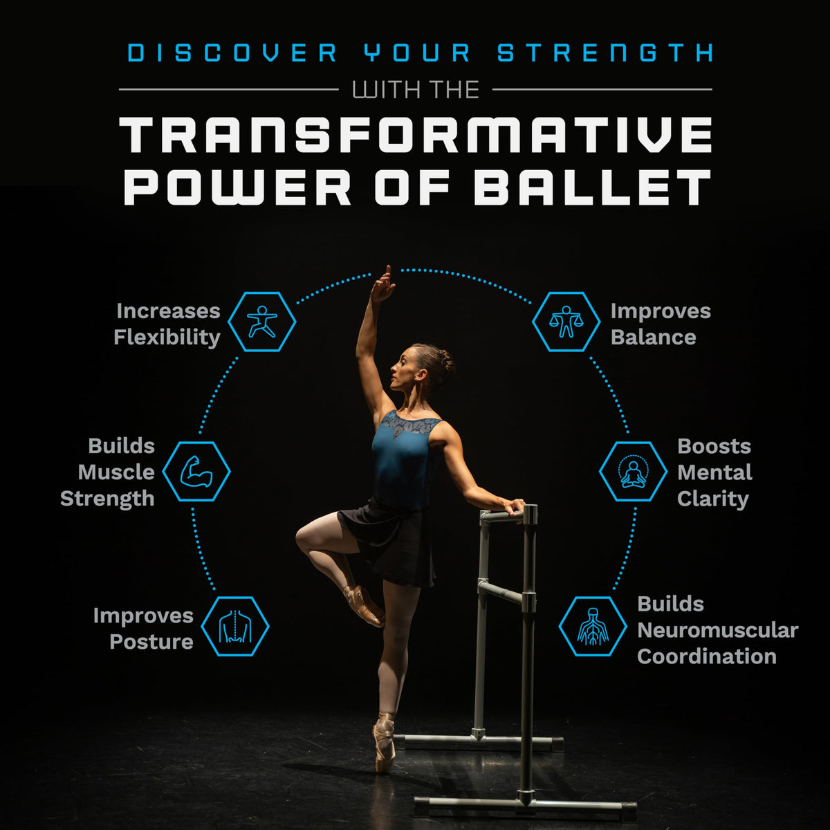 VITA Barre Portable Freestanding Double Ballet Barre, Extreme, Steel | Fixed Height, Made in USA, Home or Gym Exercise Equipment for Kids & Adults | Dance, Fitness, Pilates