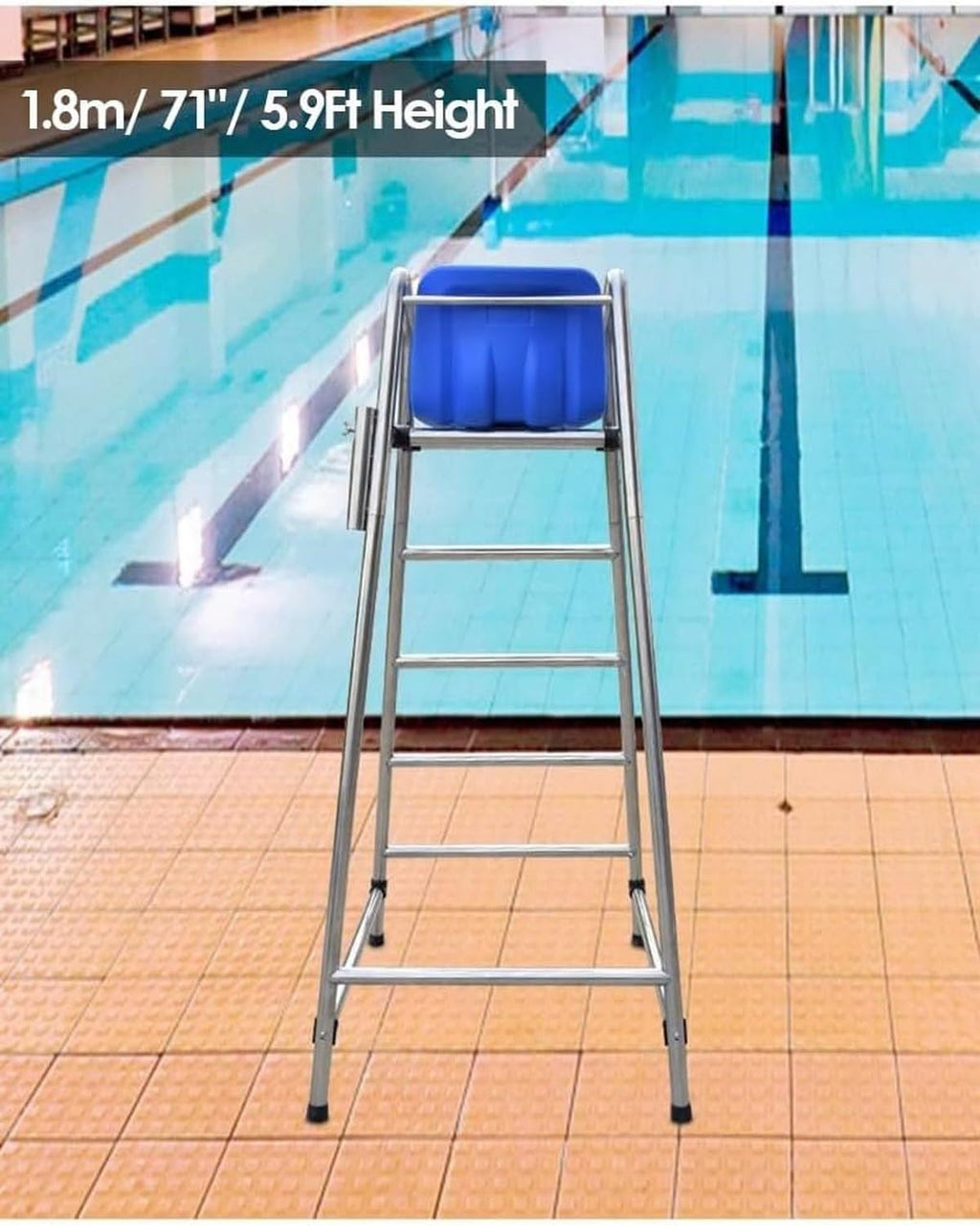 Outdoor 180cm Tall Stainless Steel Referee Chair Stand for Volleyball Tennis Life Guard Deck Seat 71in Extra High Pool Patio Beach Official Chair w/Comfortable, Blue, 120cm/47.2in/3.9ft high