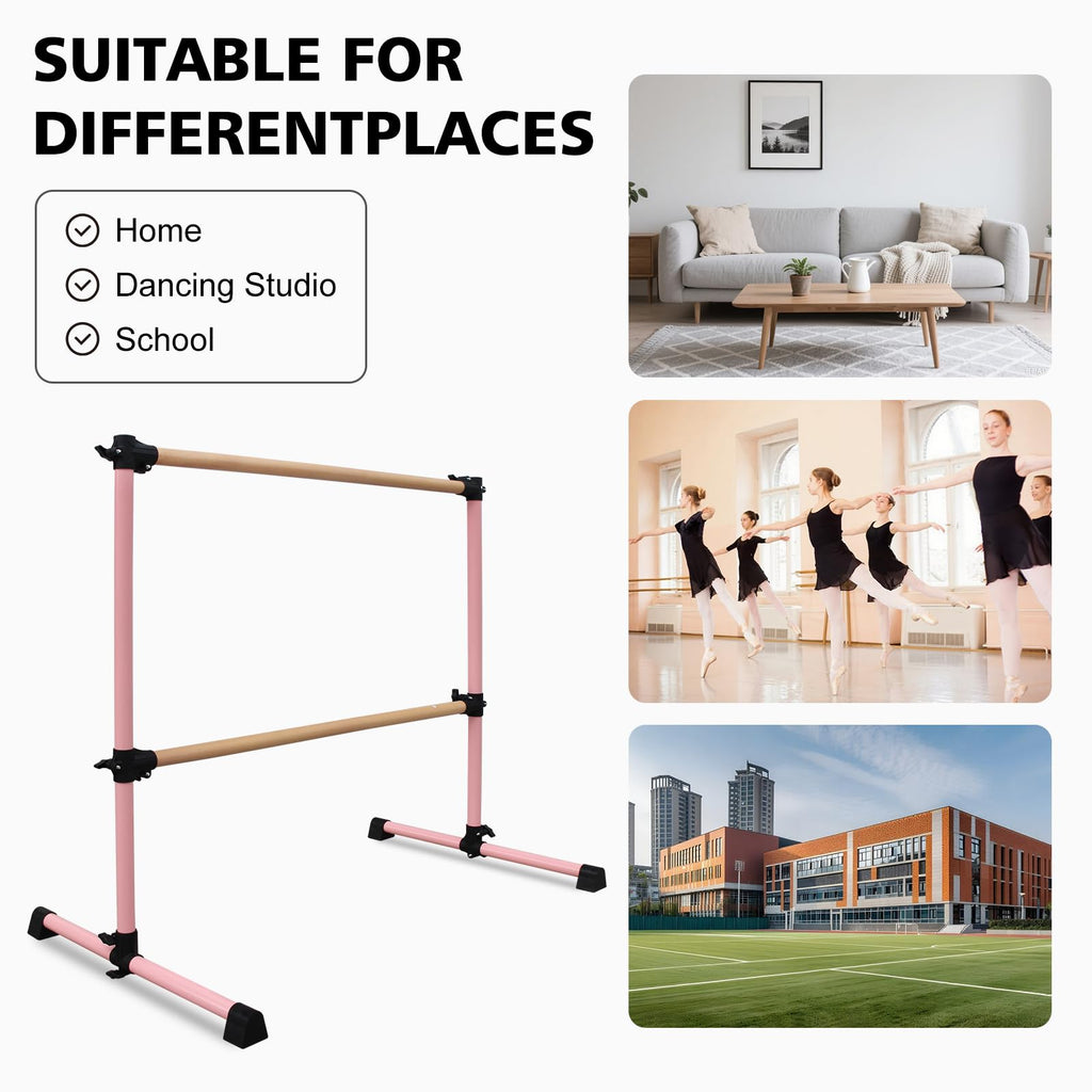 4FT/6FT Height Adjustable Double Ballet Barre, Freestanding Portable Stretching Dance Bar for Home, Heavy Duty Exercise Equipment for Kids & Adults with Anti-Slip Rubber Pads