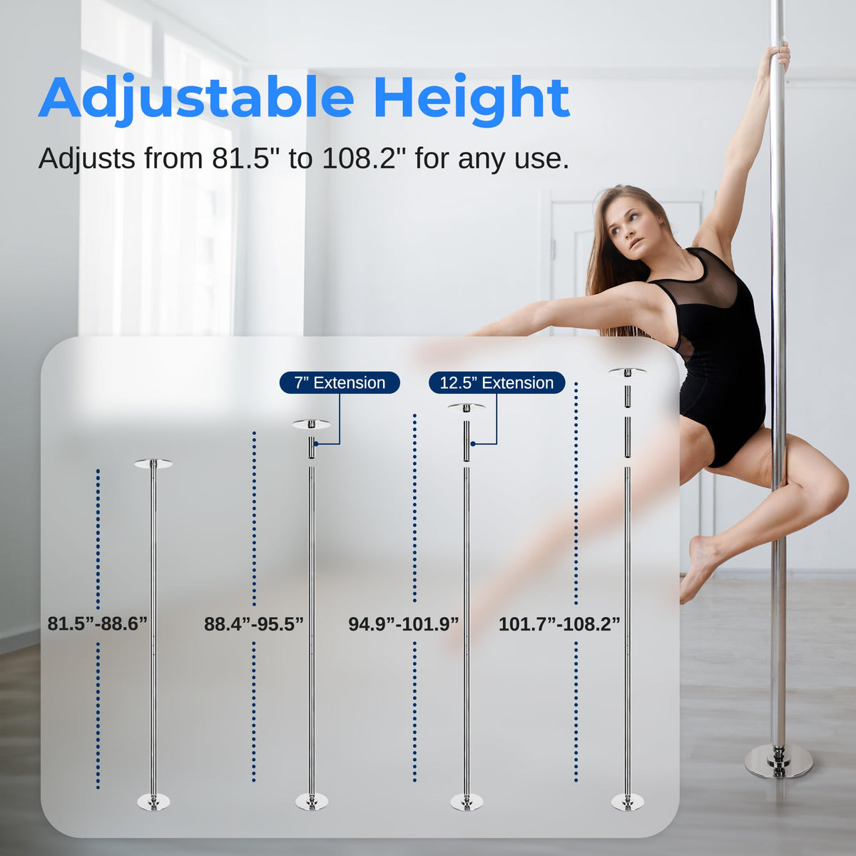 SereneLife Professional Spinning Dance Pole, 45mm Portable Exercise Pole for Fitness â Durable Steel Build, Anti-Rust Finish, Suitable for Home, Club, Gym, Party, Pub