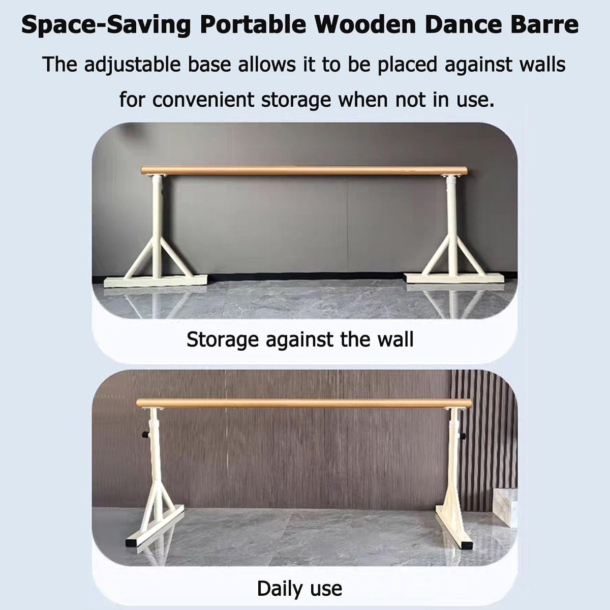 Freestanding Ballet Barre Portable, 7 Height Adjustable Solid Wood Dance Bar, 31.5-47.2in, Heavy Duty Stretching Bar for Kids Adults Home Studio Ballet Pilates Yoga Training