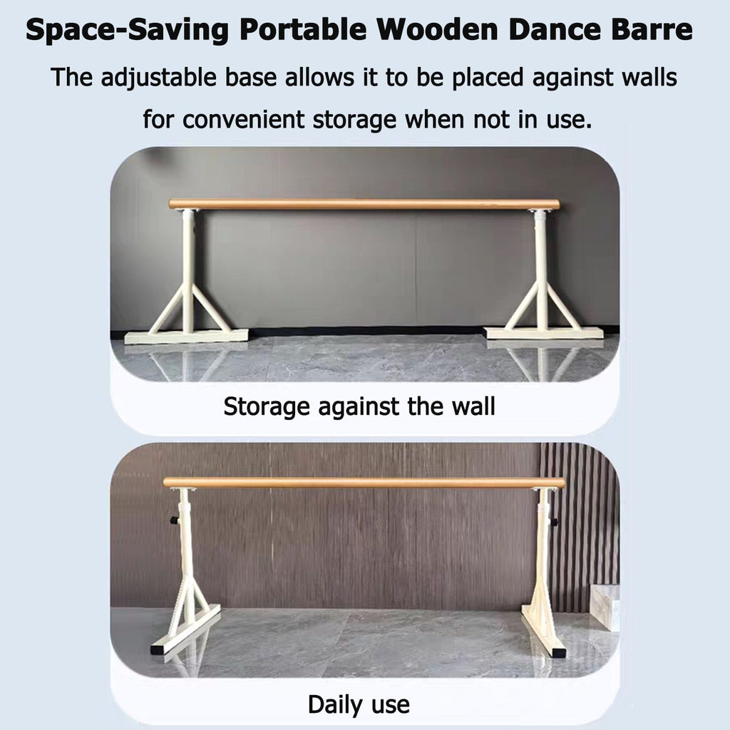 Freestanding Ballet Barre Portable, 7 Height Adjustable Solid Wood Dance Bar, 31.5-47.2in, Heavy Duty Stretching Bar for Kids Adults Home Studio Ballet Pilates Yoga Training
