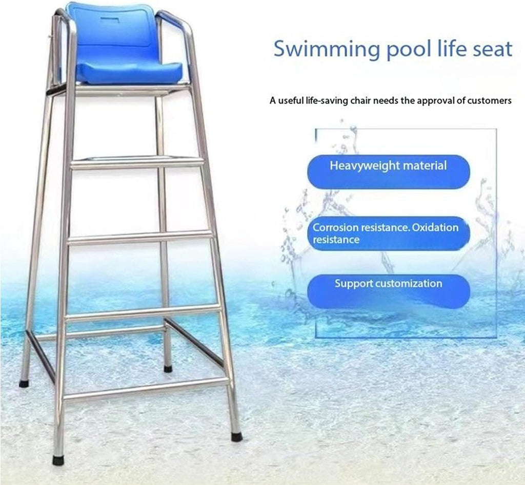 Swimming Pool Stainless Steel Safety Equipment Lifeguard Chairs, 2/3/4-Step Portable Observation Lifeguard Chair Lightweight Stable Perfect for Supervision, Instruction Swim Competition,120cm