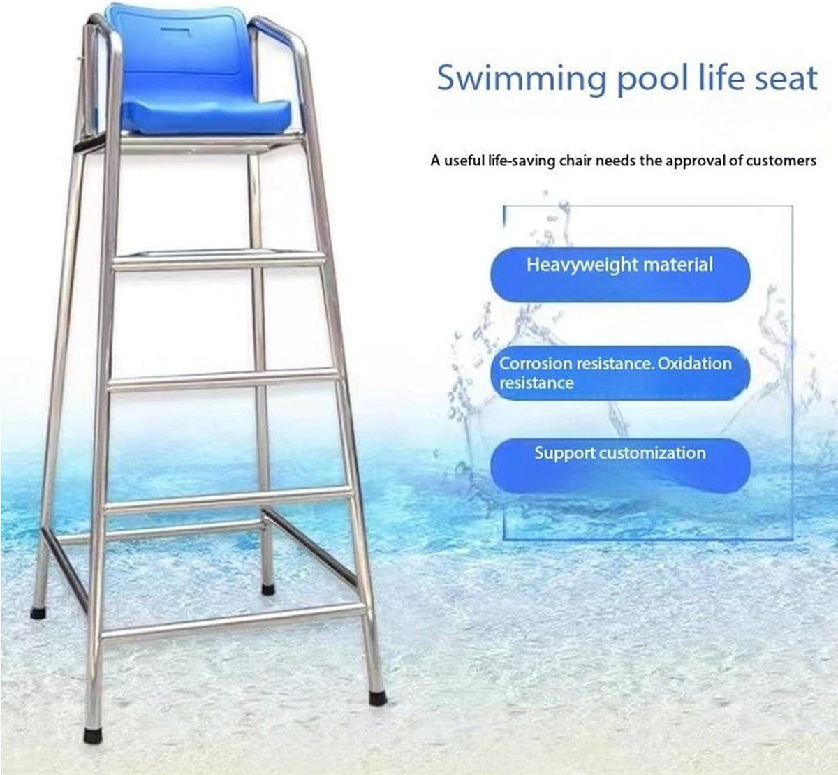 Swimming Pool Stainless Steel Safety Equipment Lifeguard Chairs, 2/3/4-Step Portable Observation Lifeguard Chair Lightweight Stable Perfect for Supervision, Instruction Swim Competition,120cm