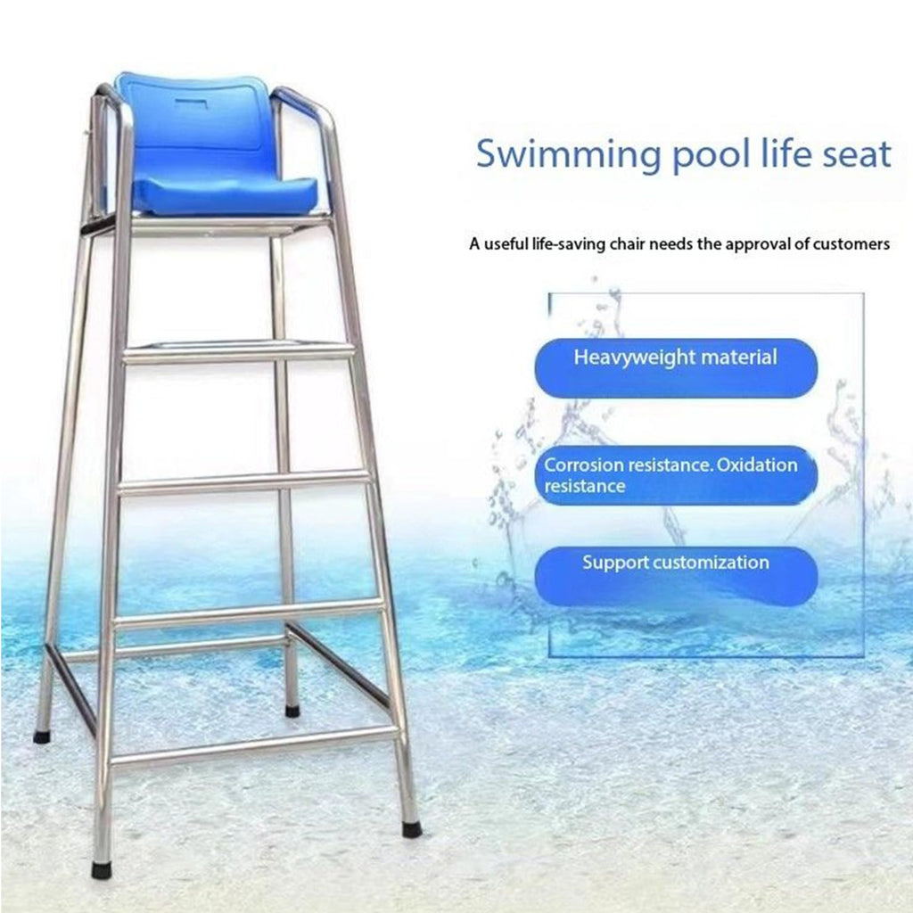 Swimming Pool Stainless Steel Safety Equipment Lifeguard Chairs, 2/3/4-Step Portable Observation Lifeguard Chair Lightweight Stable Perfect for Supervision, Instruction Swim Competition,120cm