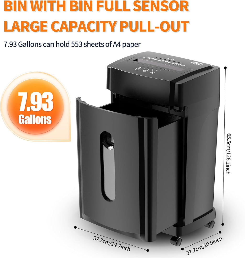 KRT Paper Shredder for Office Home, 18-Sheet Micro Cut Paper Shredder Auto Feed Cross Cut with 8 Gallons Bin, P-4 High Security Level, Shreds CDs/DVDs, Black