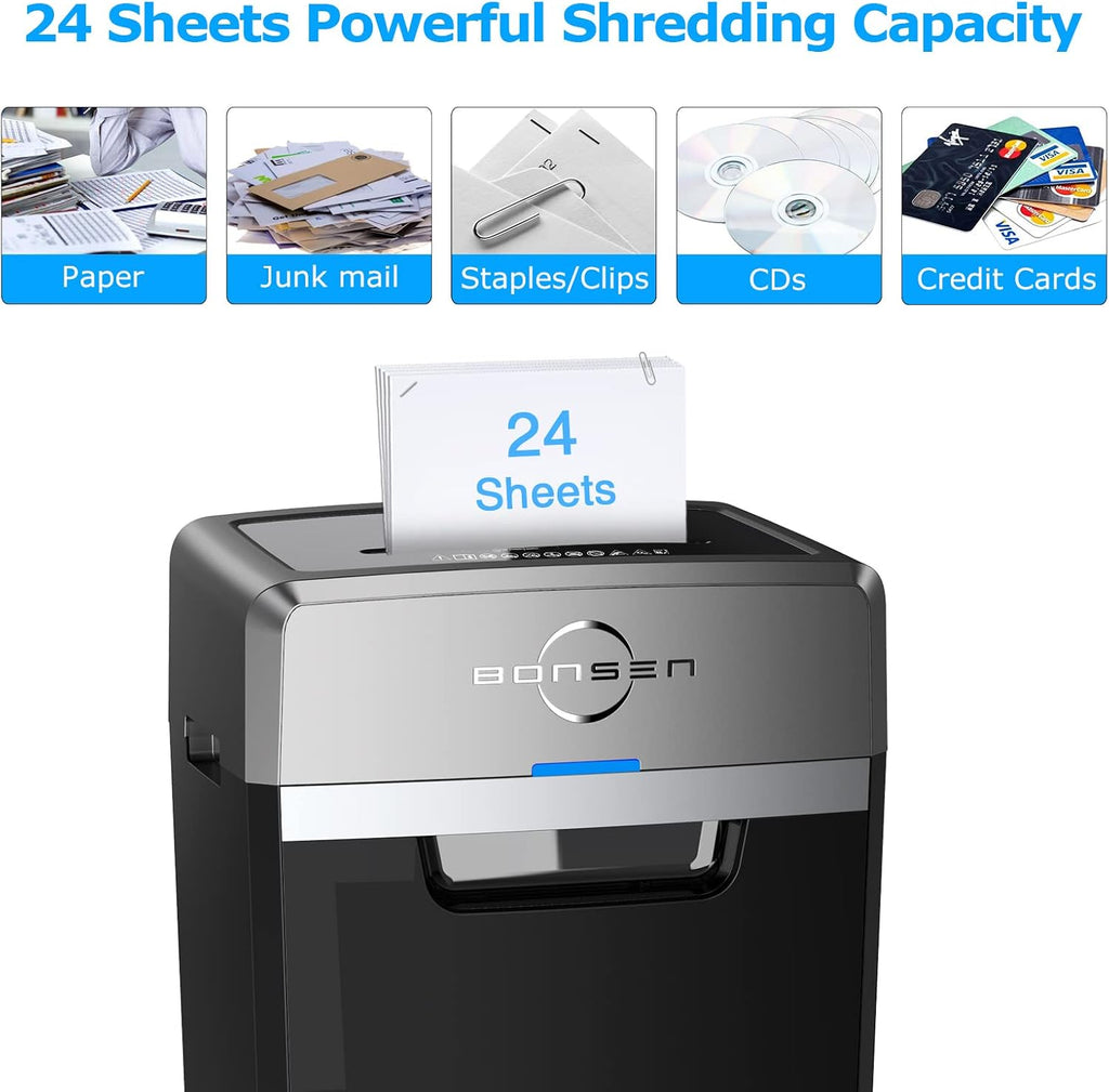 BONSEN 24-Sheet Cross-Cut P-4 High Security Heavy Duty Paper Shredder