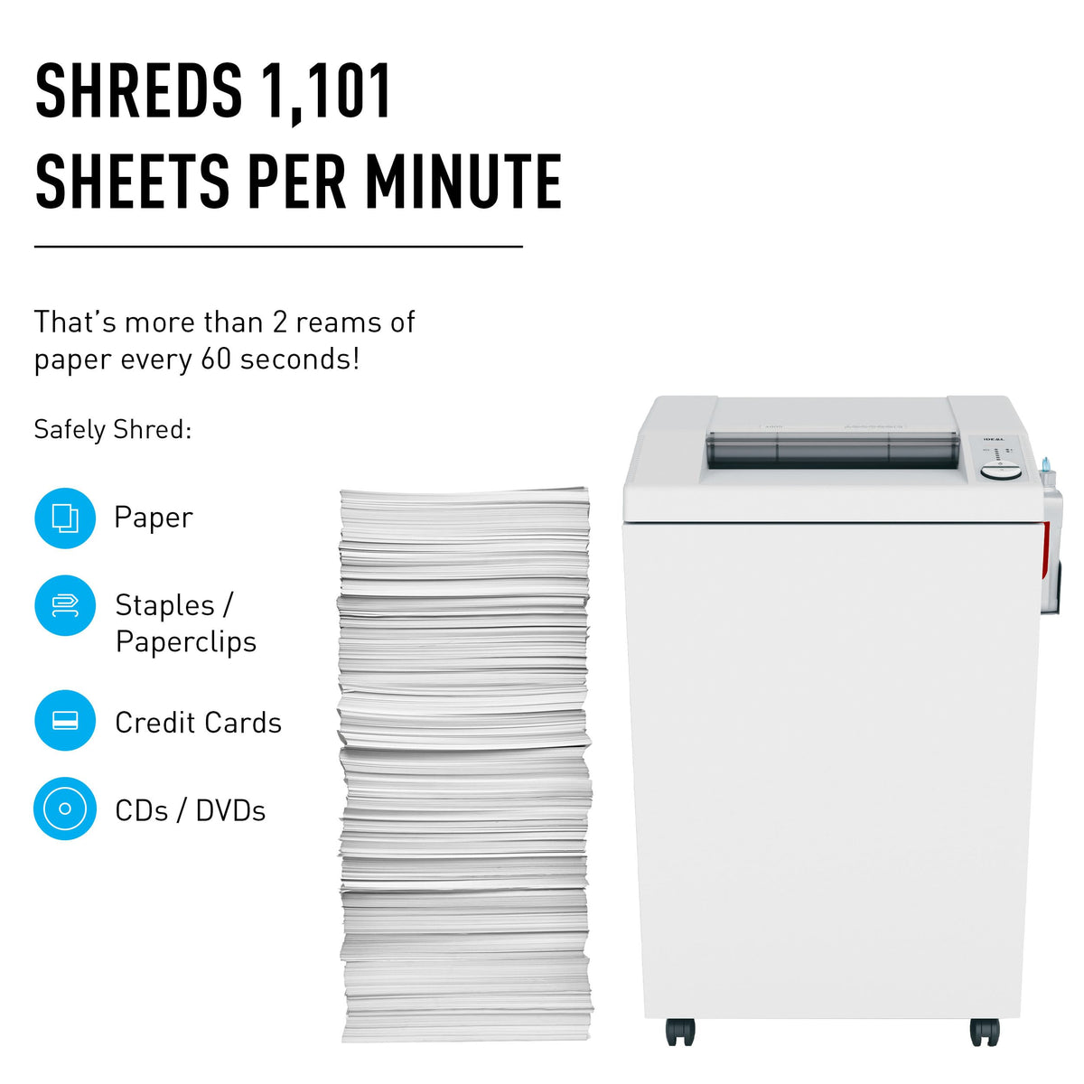 4005 Cross Cut Commercial Office Paper Shredder with Automatic Oiler, Continuous Operation, 37-39 Sheet Capacity, 44 Gal Bin, 20AMP Required