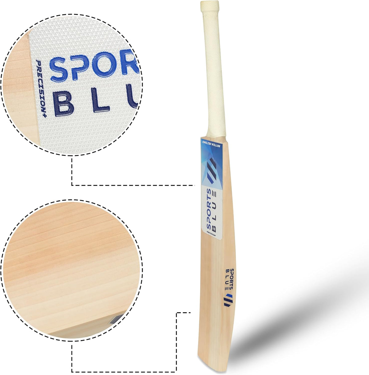 Sports Blue English Willow Cricket Bat | Grade 1 Cricket bat | 9+ Straight Grains with 38mm+ Edges | Ready to Play with oiling and Knocking
