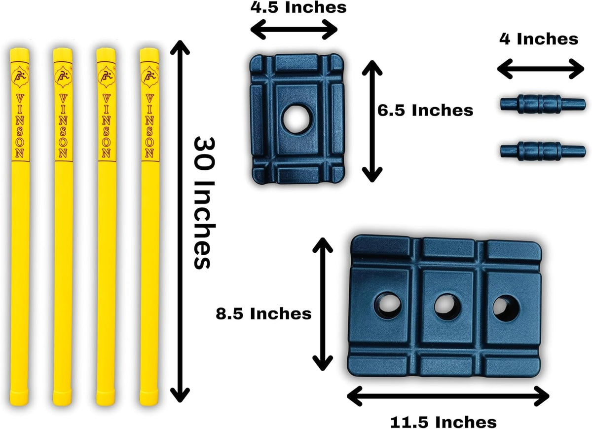 Vinson Junior Cricket Kit Set - Pack Includes Stumps, Wickets, Stands, Bat and Ball | Durable Constructions & Designed for Juniors | Indoor & Outdoor Cricket Playing Set for Kids | Birthday Gift