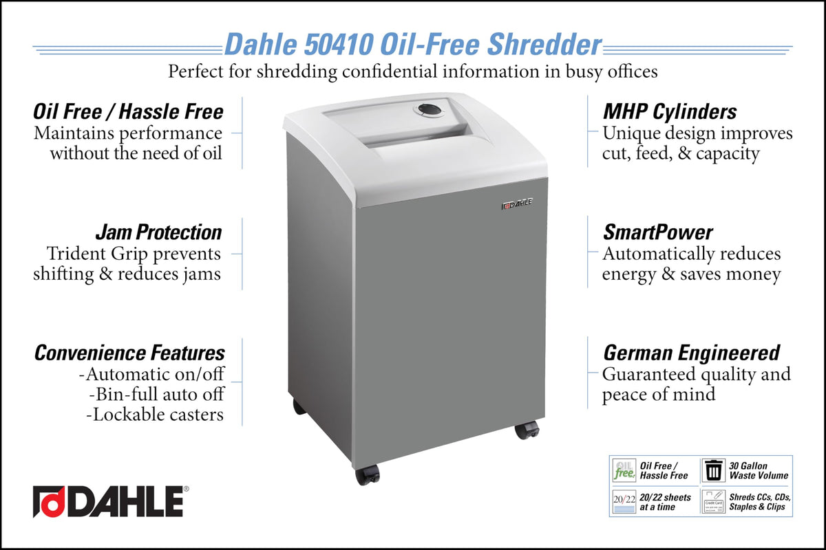 Dahle 50464 Paper Shredder, Cross Cut, P-4 Security, German Engineered, Jam Protection, Oil Free, SmartPower, Shreds CDs, 24 Sheet Max, 30 Gal Bin