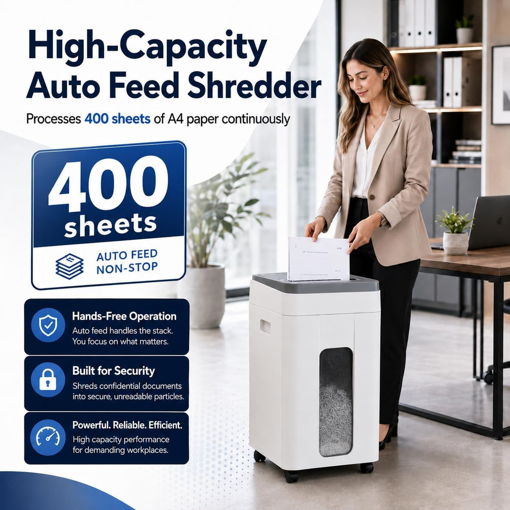 Auto Feed Paper Shredder 400-Sheet Micro Cut Security Level P-5