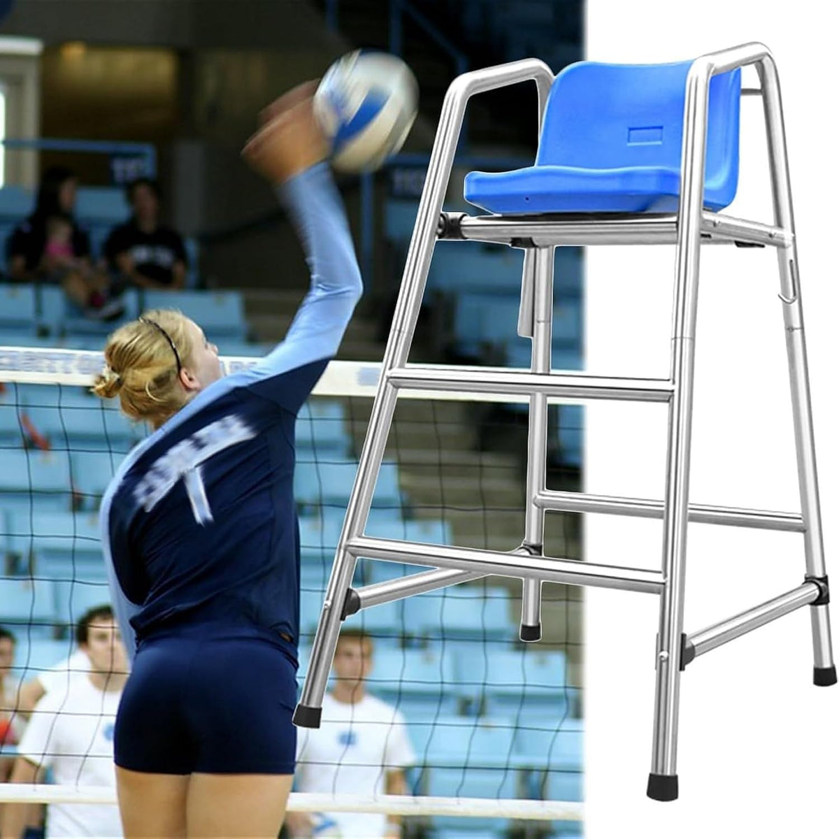 Outdoor 180cm Tall Stainless Steel Referee Chair Stand for Volleyball Tennis Life Guard Deck Seat 71in Extra High Pool Patio Beach Official Chair w/Comfortable, Blue, 120cm/47.2in/3.9ft high
