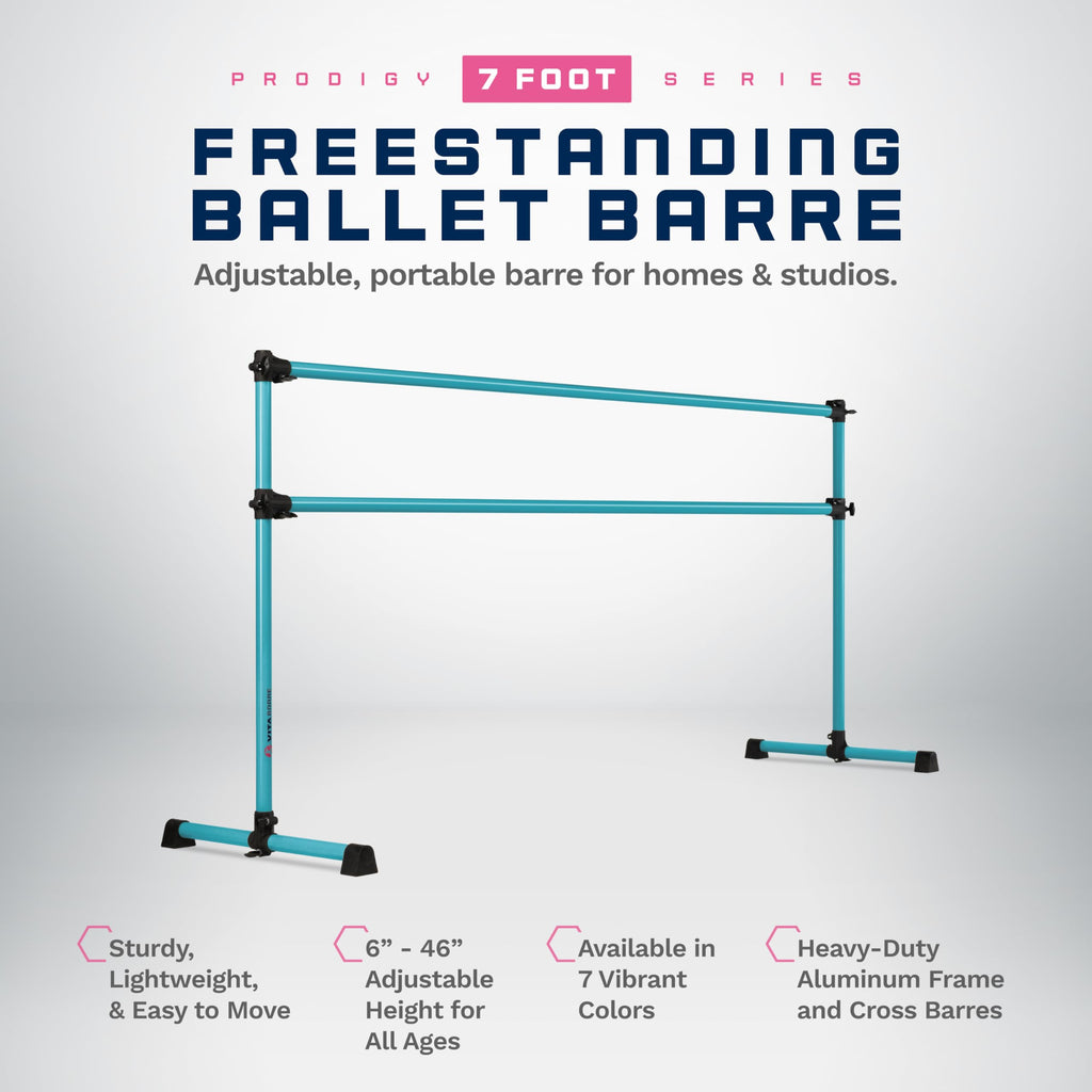 VITA Barre Portable Freestanding Double Ballet Barre, Prodigy, Aluminum | Adjustable Height, USA Made, Home or Gym Exercise Equipment for Kids & Adults | Dance, Fitness, Pilates
